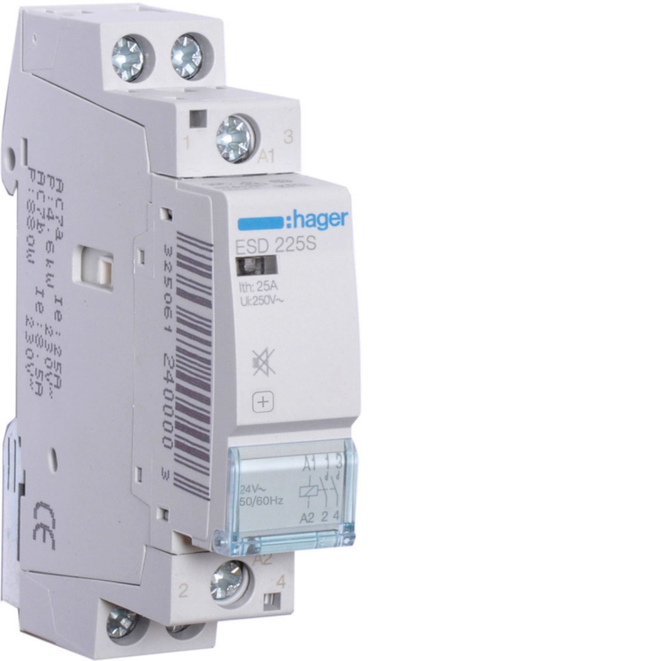 HAGER BOCCHIOTTI - Contattore silenzioso 2 NA 24 V AC 25 A 1 modulo DIN