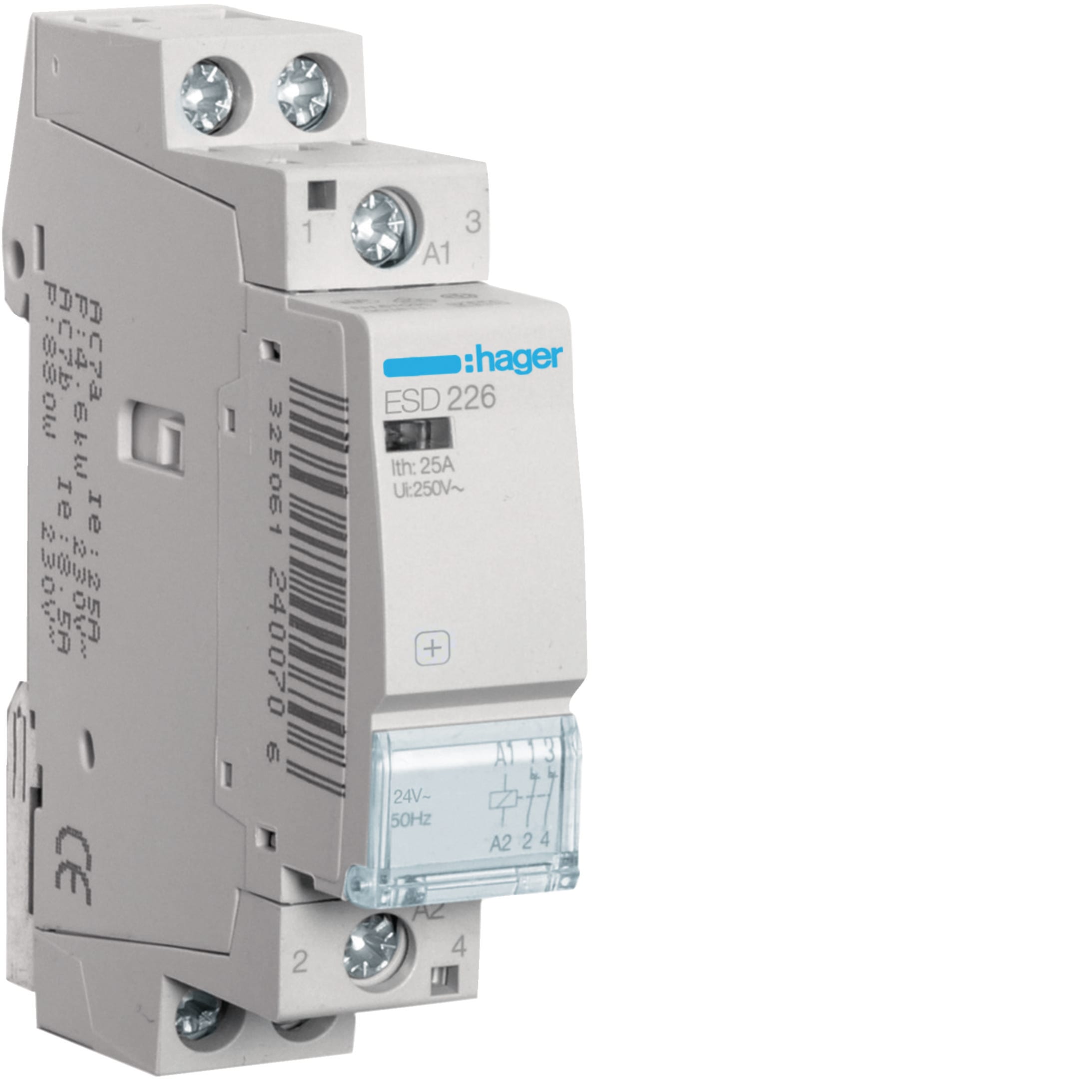 HAGER BOCCHIOTTI - Contattore eco 25 A 24 V AC 2 NC 1 modulo DIN