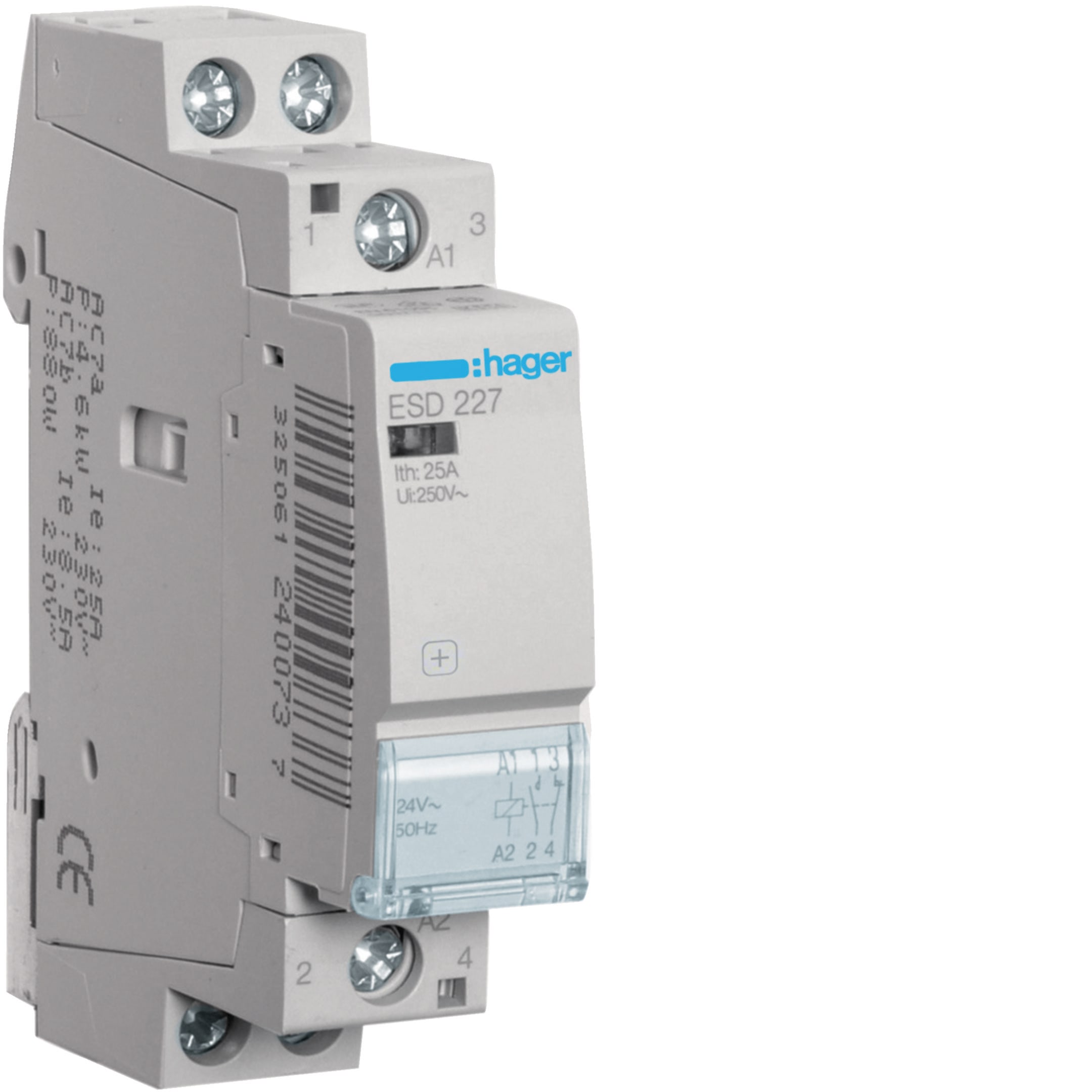 HAGER BOCCHIOTTI - Contattore eco 25 A 24 V AC 1 NA + 1 NC 1 modulo DIN