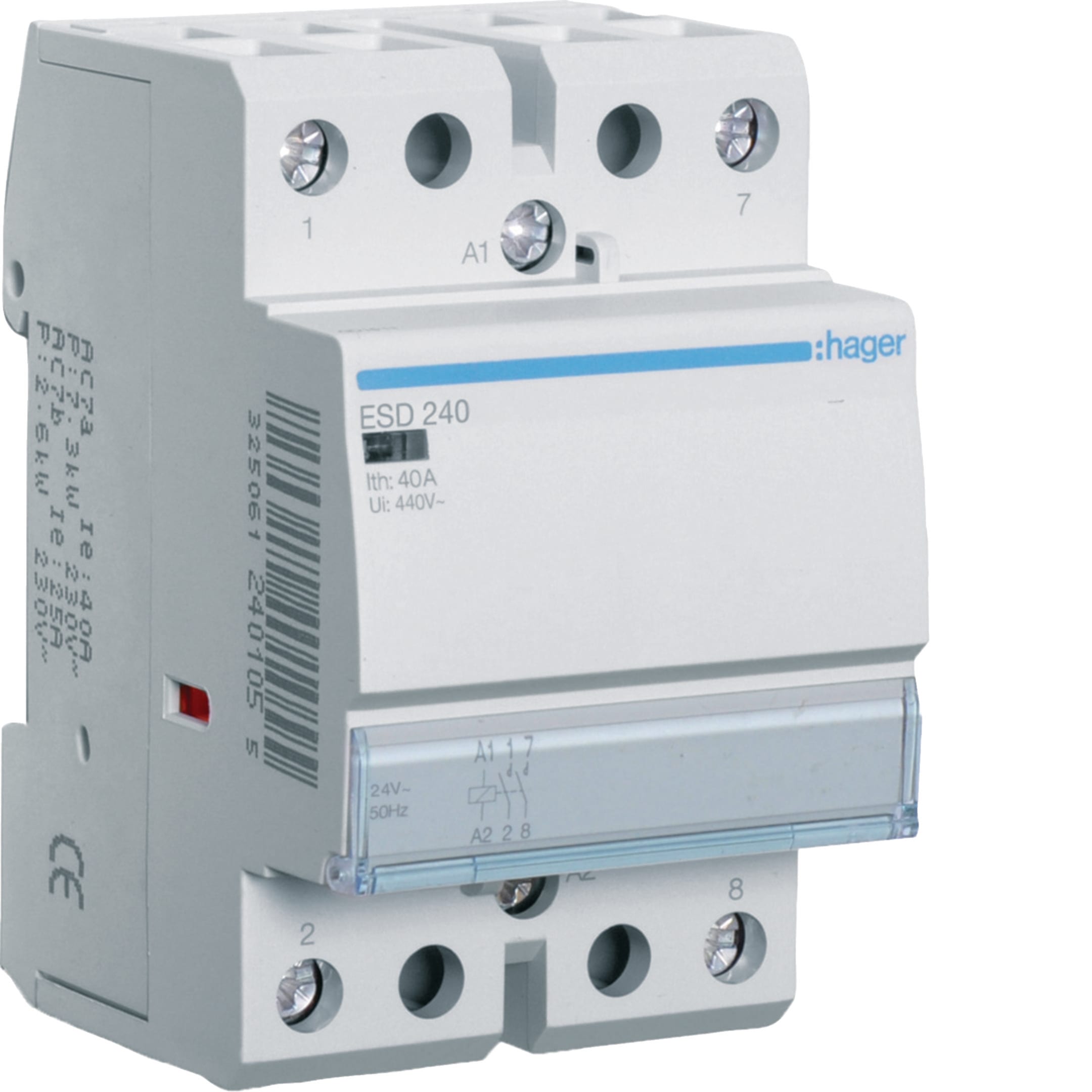 HAGER BOCCHIOTTI - Contattore Standard 40 A 24 V AC 2 NA 3 moduli DIN