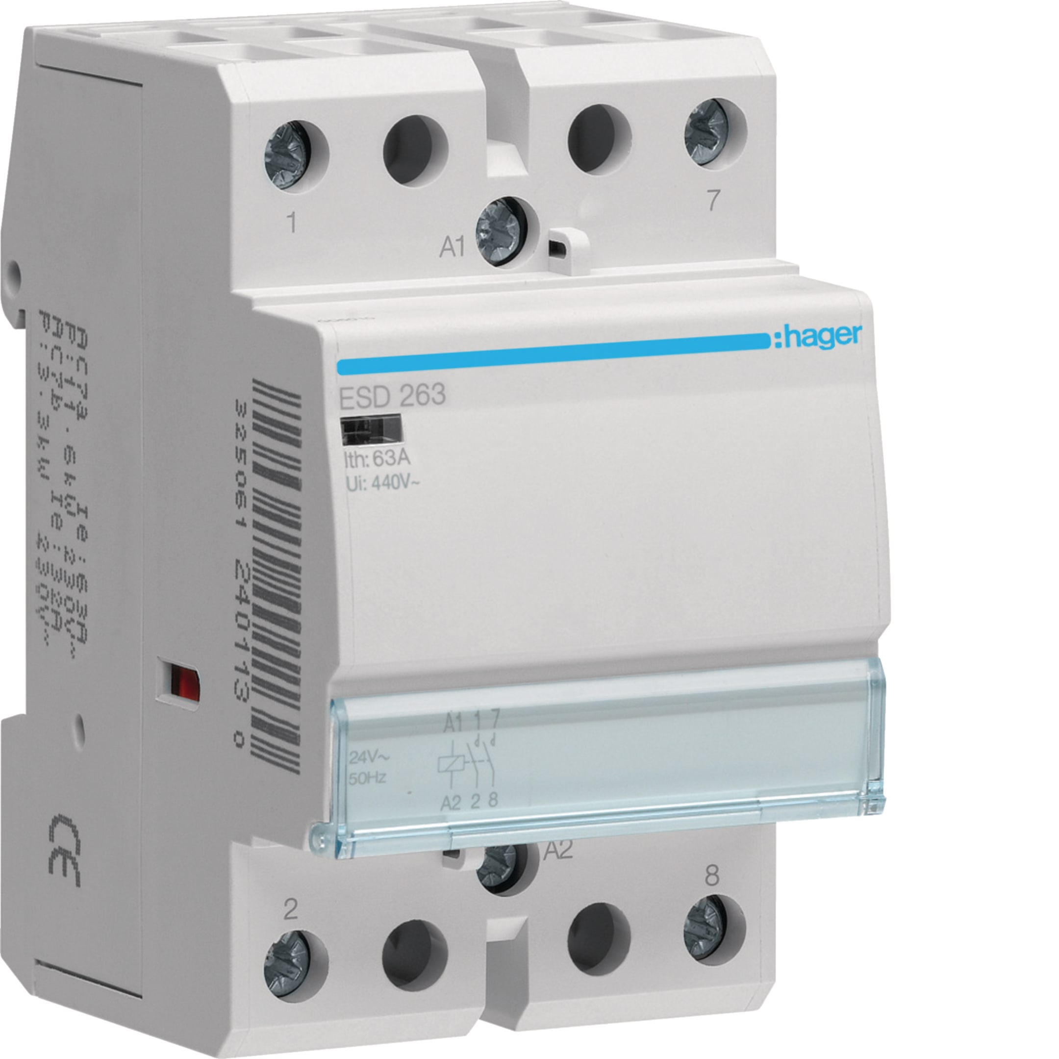 HAGER BOCCHIOTTI - Contattore standard 63 A 24 V AC 2 NA 3 moduli DIN