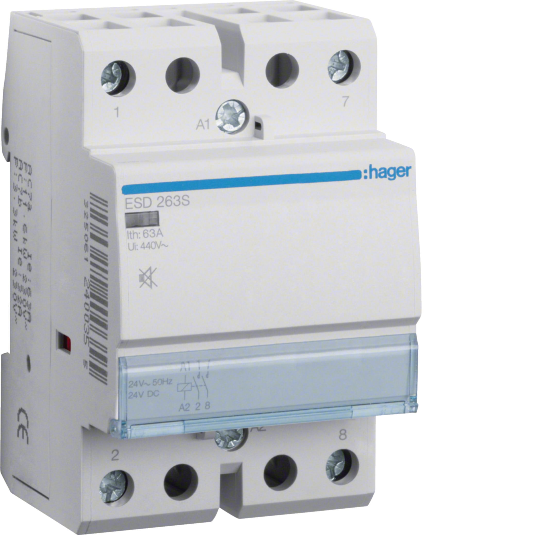 HAGER BOCCHIOTTI - Contattore silenzioso 63 A 24 VAC / VDC 2 NA 3 moduli
