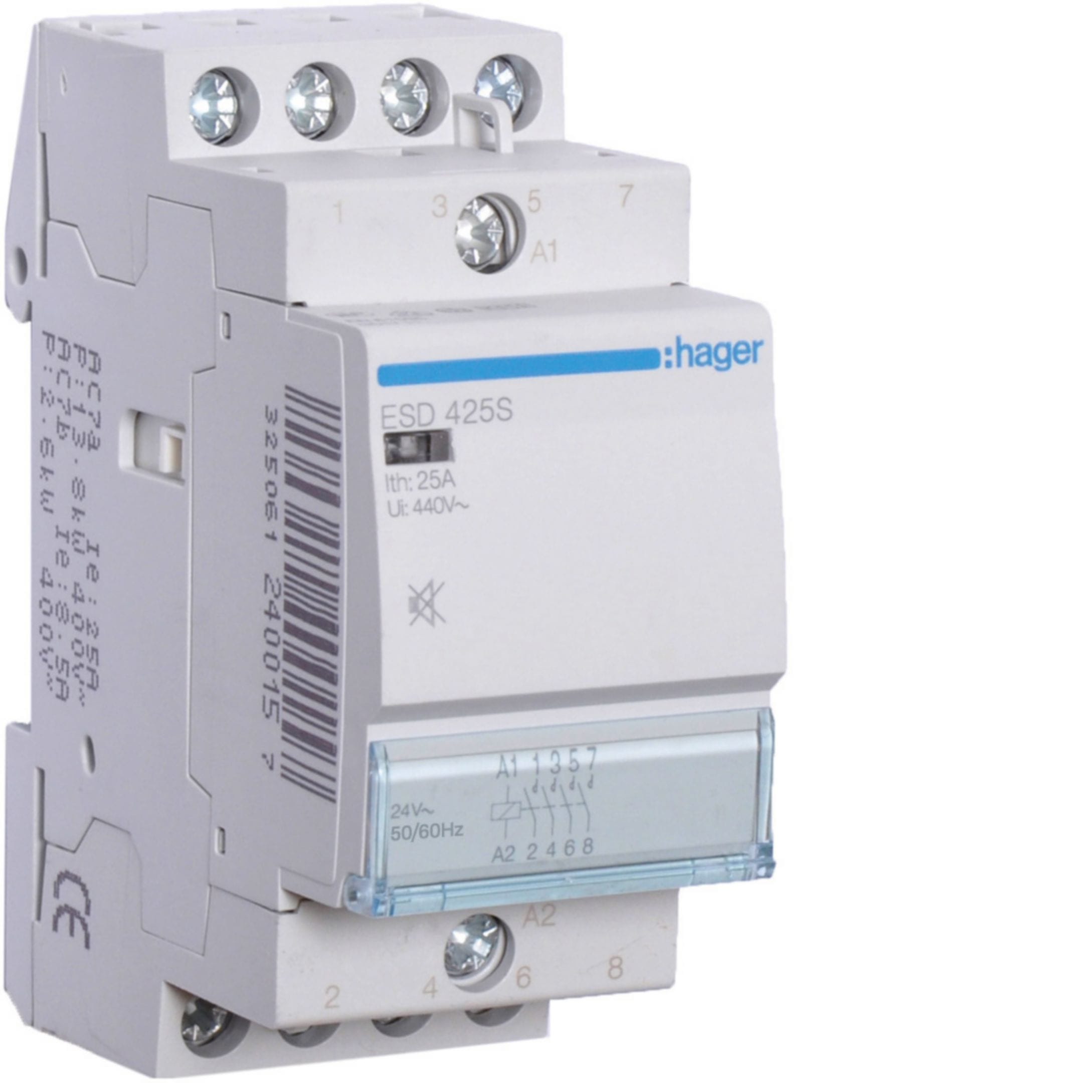 HAGER BOCCHIOTTI - Contattore silenzioso 25 A 24 VDC / VAC 4 NA 2 moduli DIN