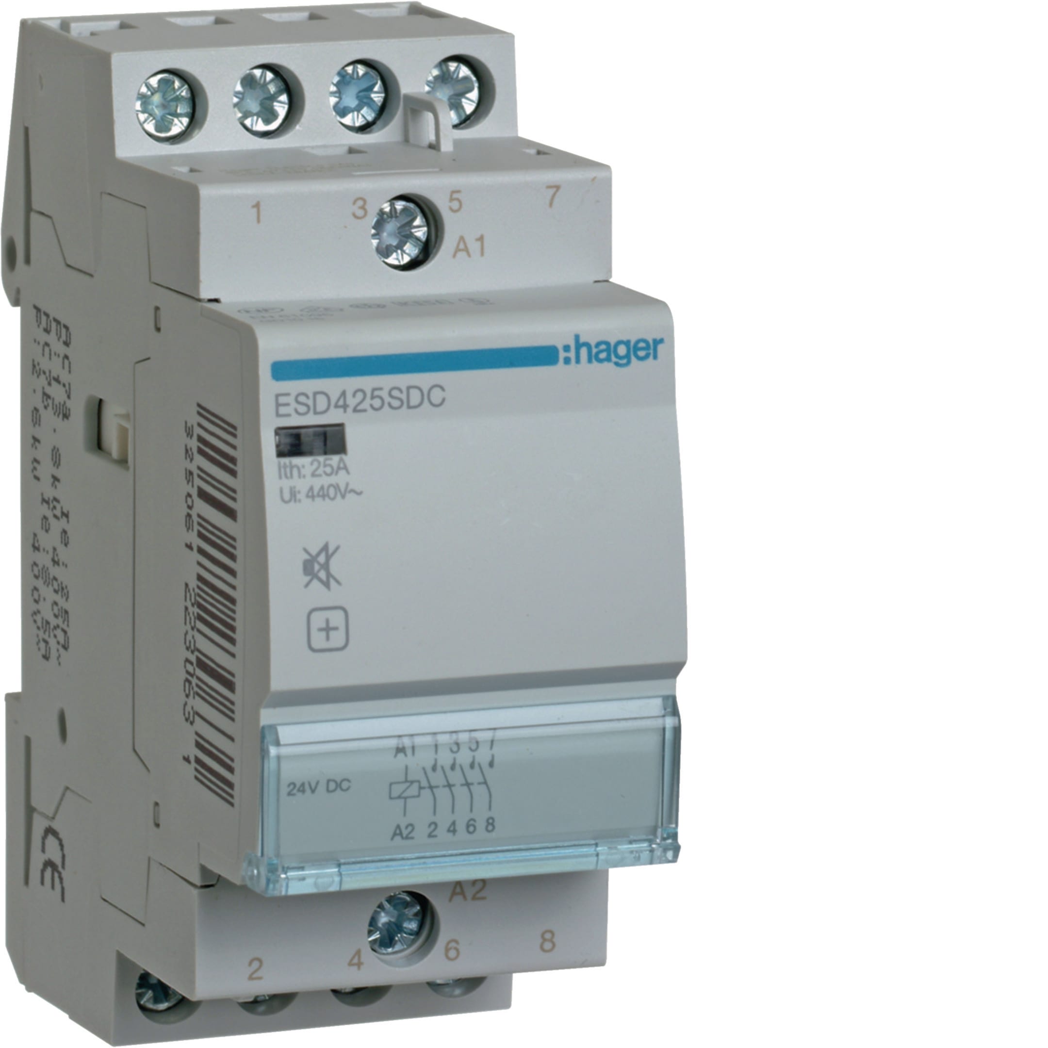 HAGER BOCCHIOTTI - Contattore silenzioso 25 A 24 V AC 4 NA 2 moduli DIN