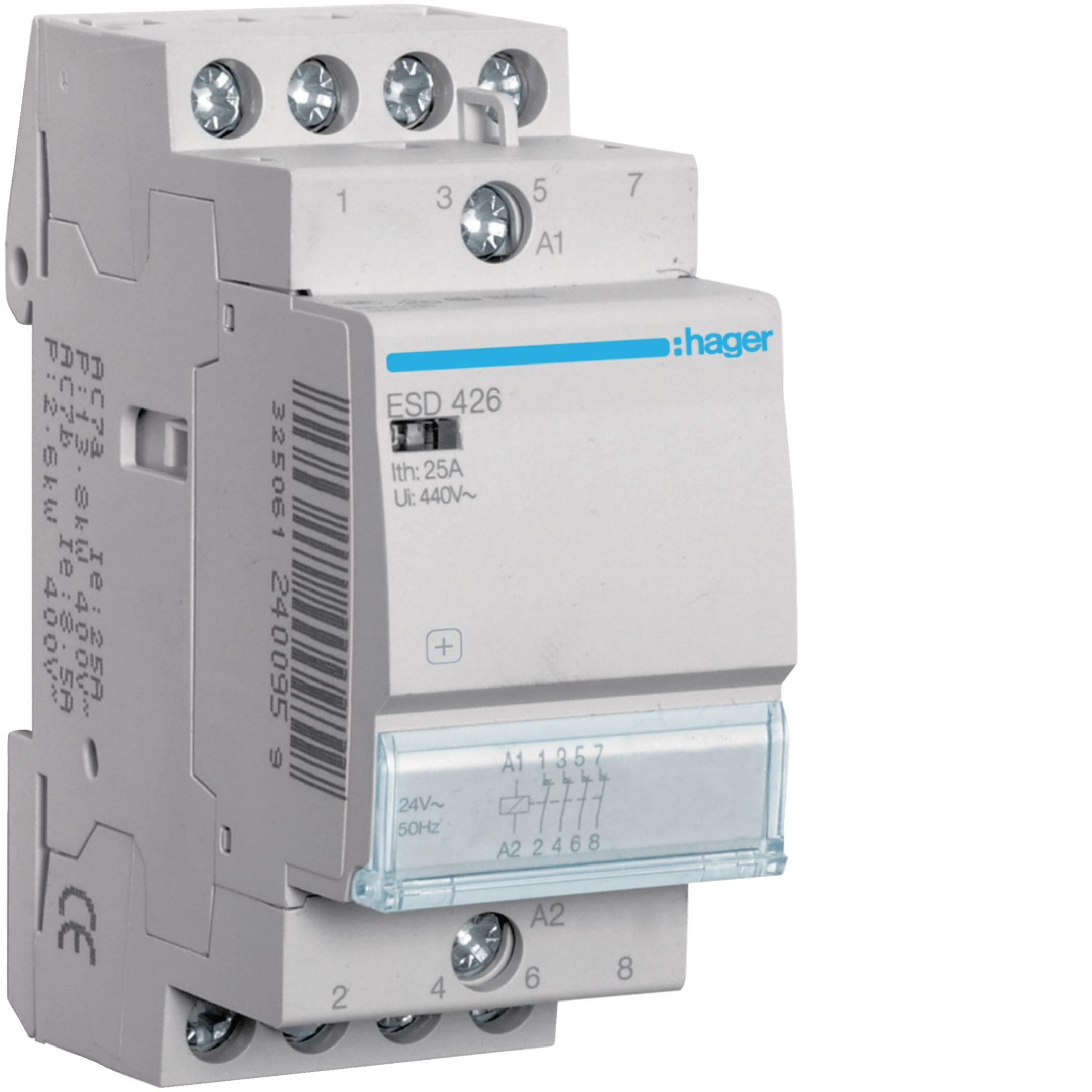 HAGER BOCCHIOTTI - Contattore eco 25 A 24 V AC 4NC 2 moduli DIN