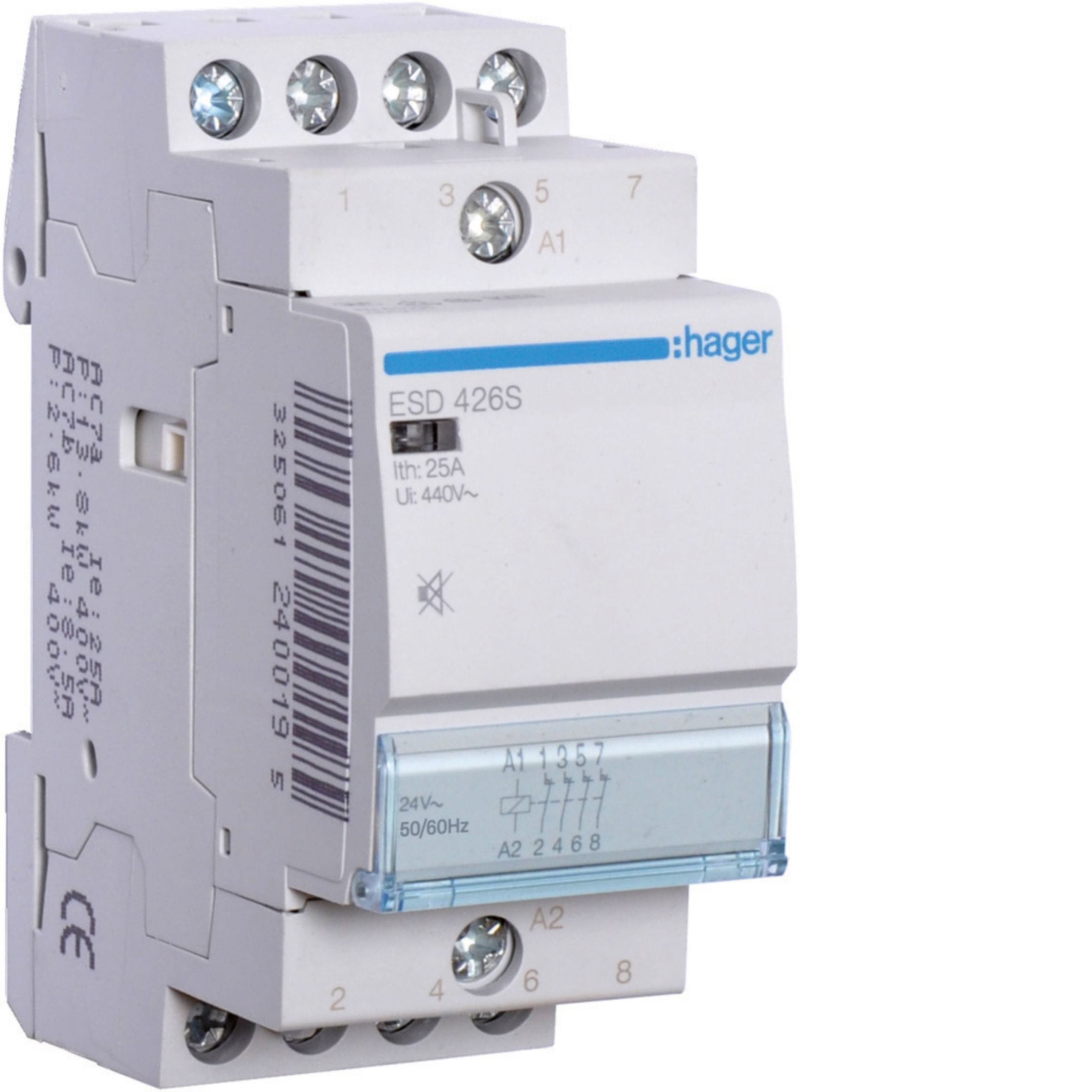 HAGER BOCCHIOTTI - Contattore silenzioso 25 A 24 VAC / VDC 4NC 2 moduli DIN