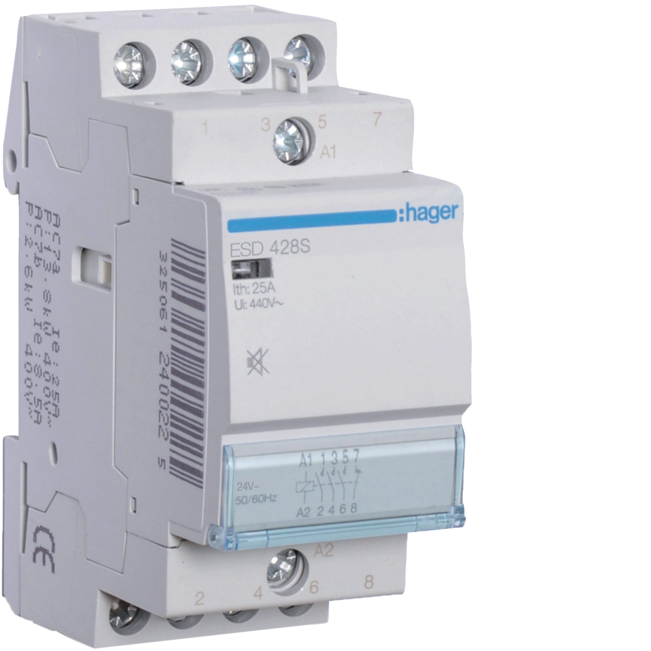 HAGER BOCCHIOTTI - Contattore silenzioso 25 A 24 VAC / VDC 3 NA + 1 NC 2 moduli DIN