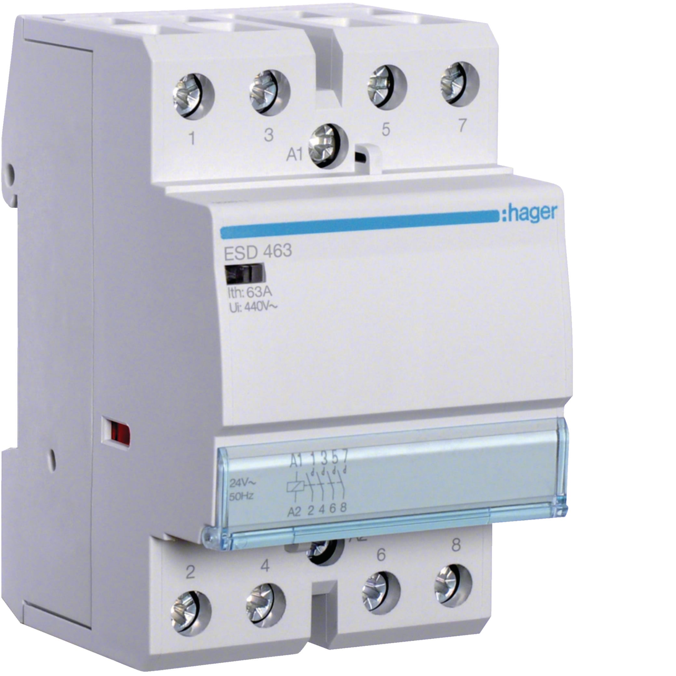 HAGER BOCCHIOTTI - Contattore standard 63 A 24 V AC 4 NA 3 moduli DIN