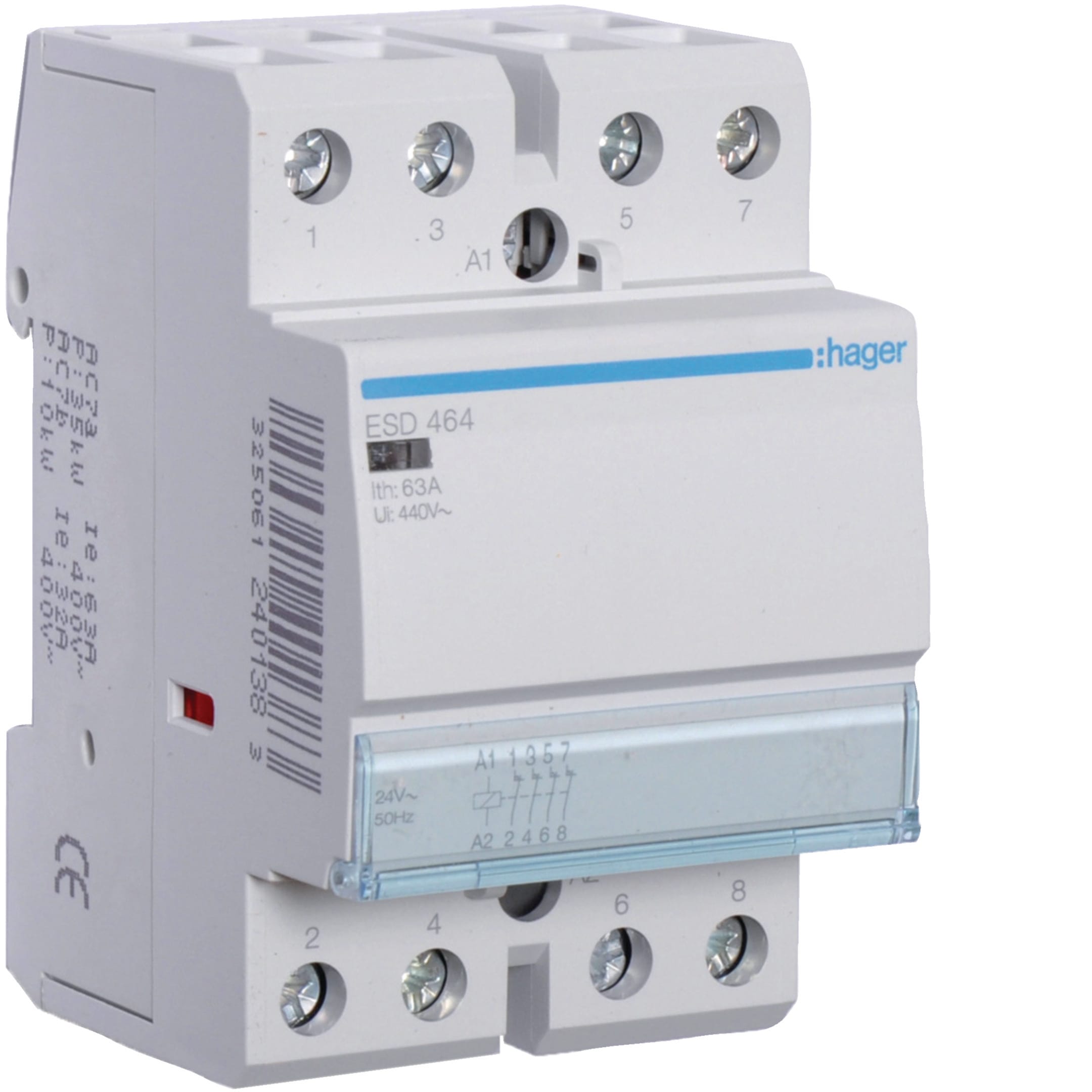 HAGER BOCCHIOTTI - Contattore standard 63 A 24 V AC 4 NC 3 moduli DIN