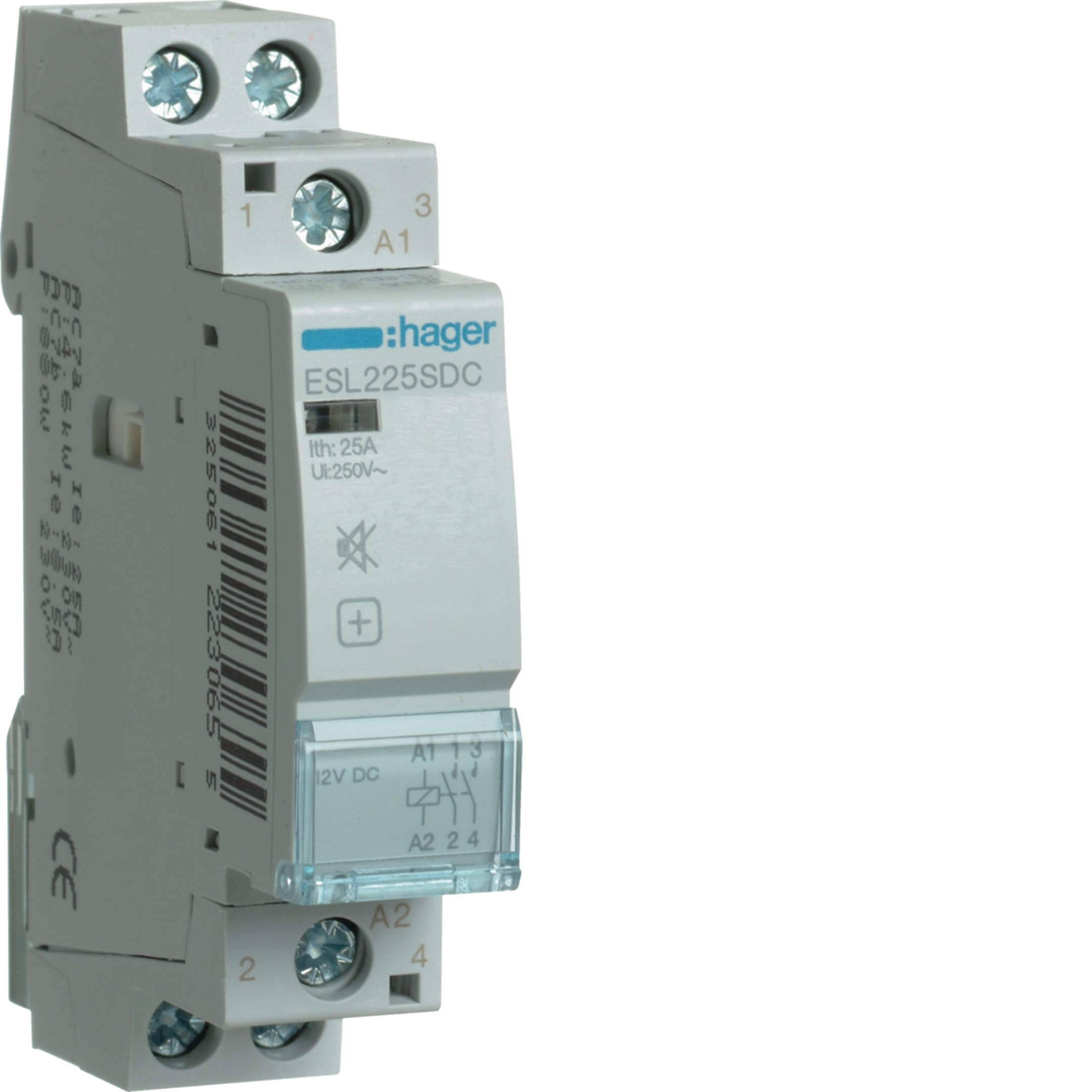 HAGER BOCCHIOTTI - Contattore silenzioso 25 A 8/12 V DC 2 NA 1 modulo DIN