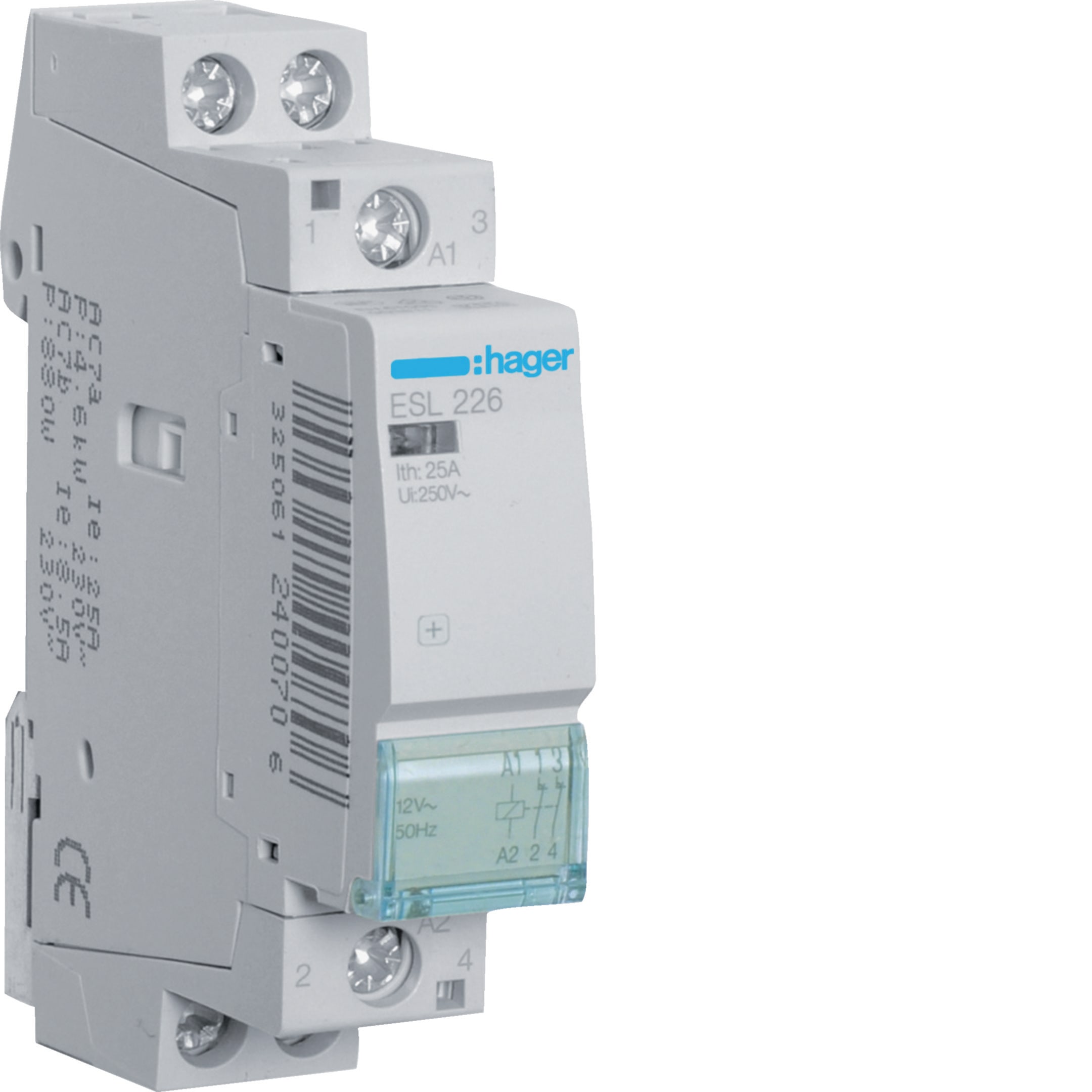 HAGER BOCCHIOTTI - Contattore eco 25 A 12 V AC 2 NC 1 modulo DIN