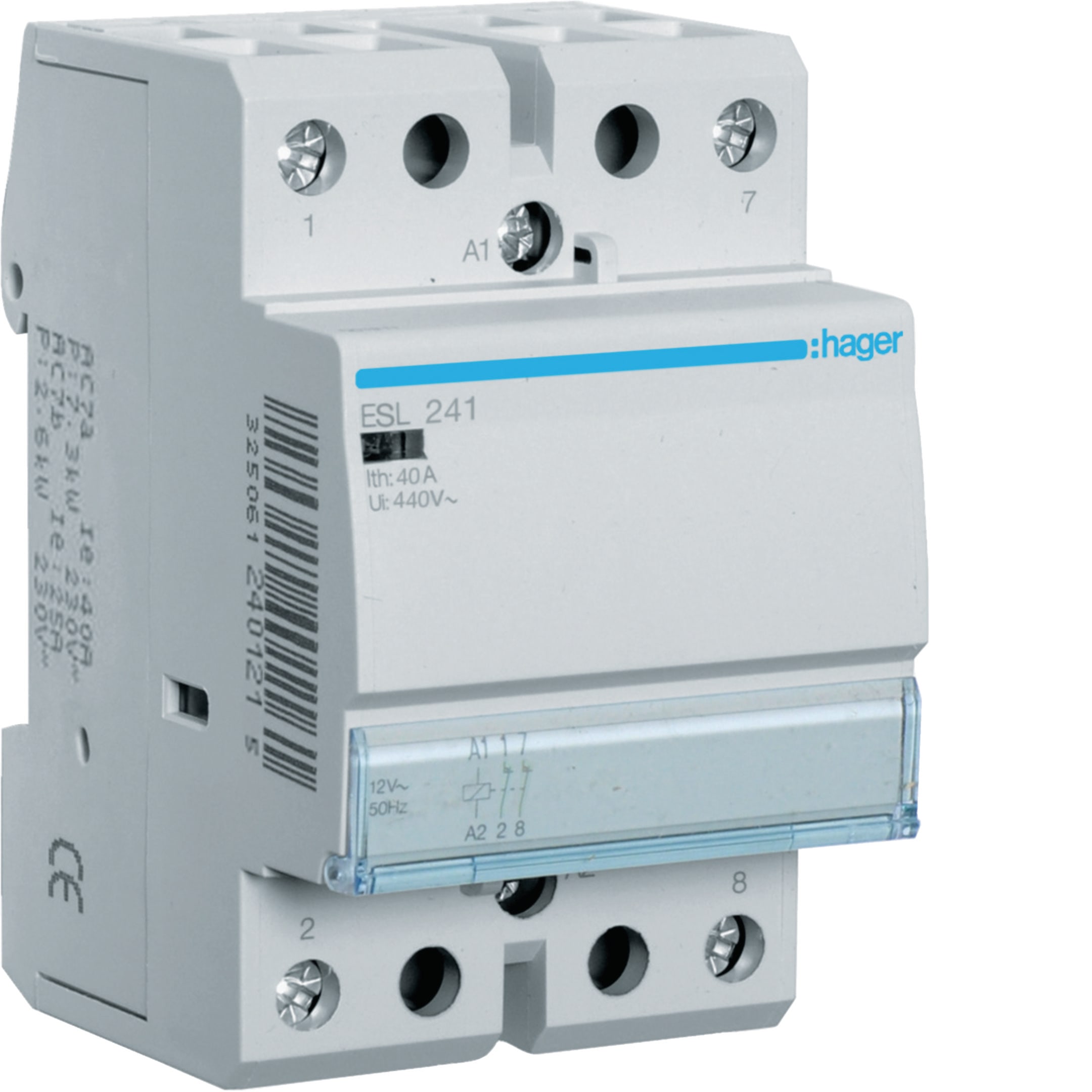 HAGER BOCCHIOTTI - Contattore standard 40 A 12 V AC 2 NC 3 moduli DIN