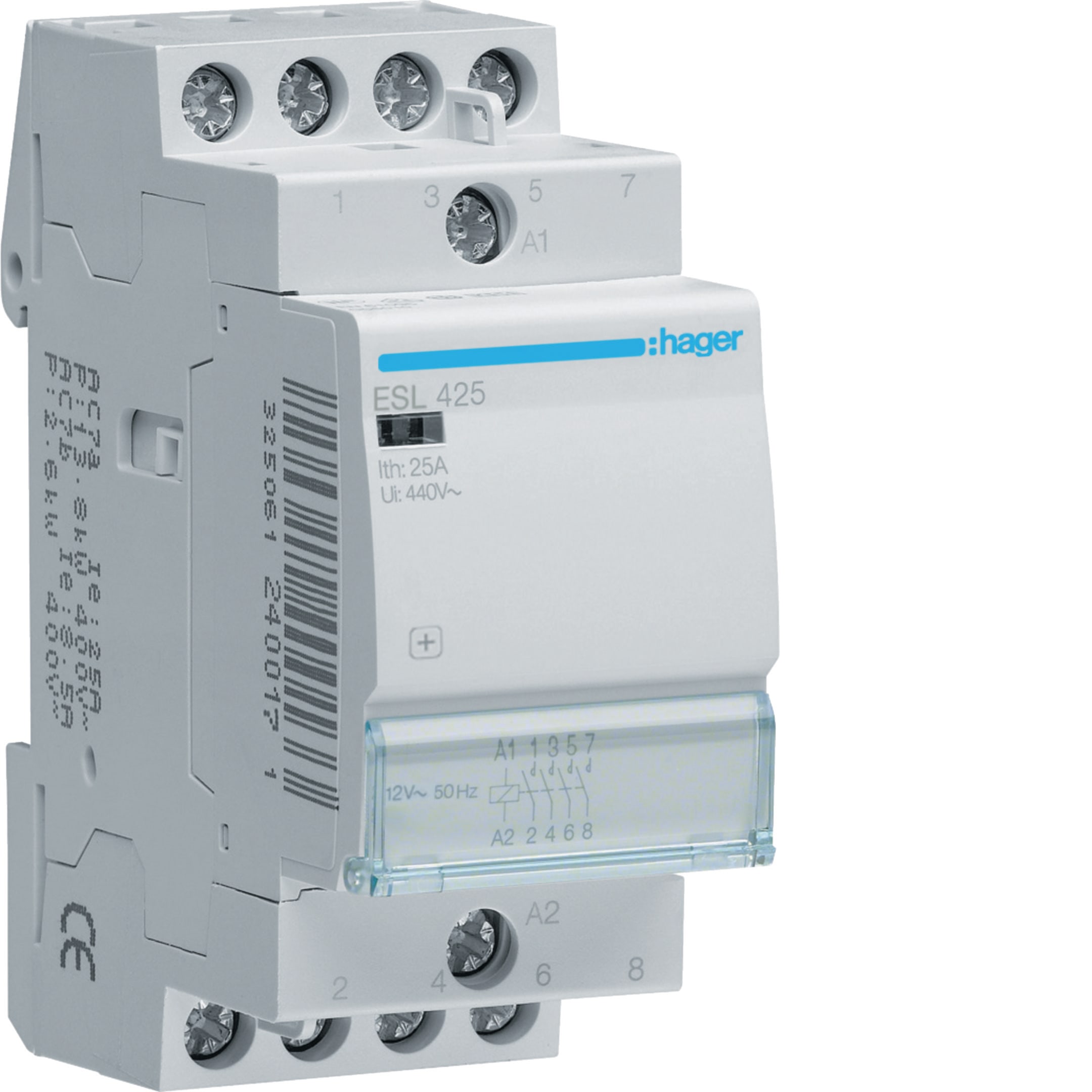 HAGER BOCCHIOTTI - Contattore eco 25 A 12 V AC 4 NA 2 moduli DIN
