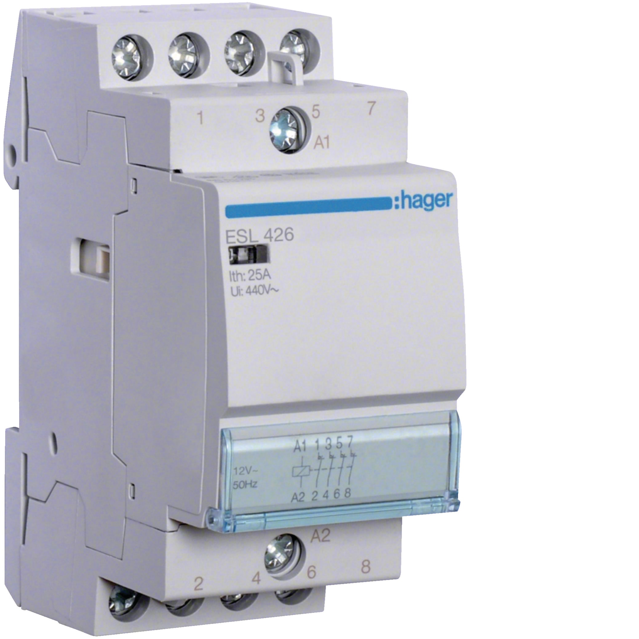 HAGER BOCCHIOTTI - Contattore eco 25 A 12 V AC 4 NC 2 moduli DIN