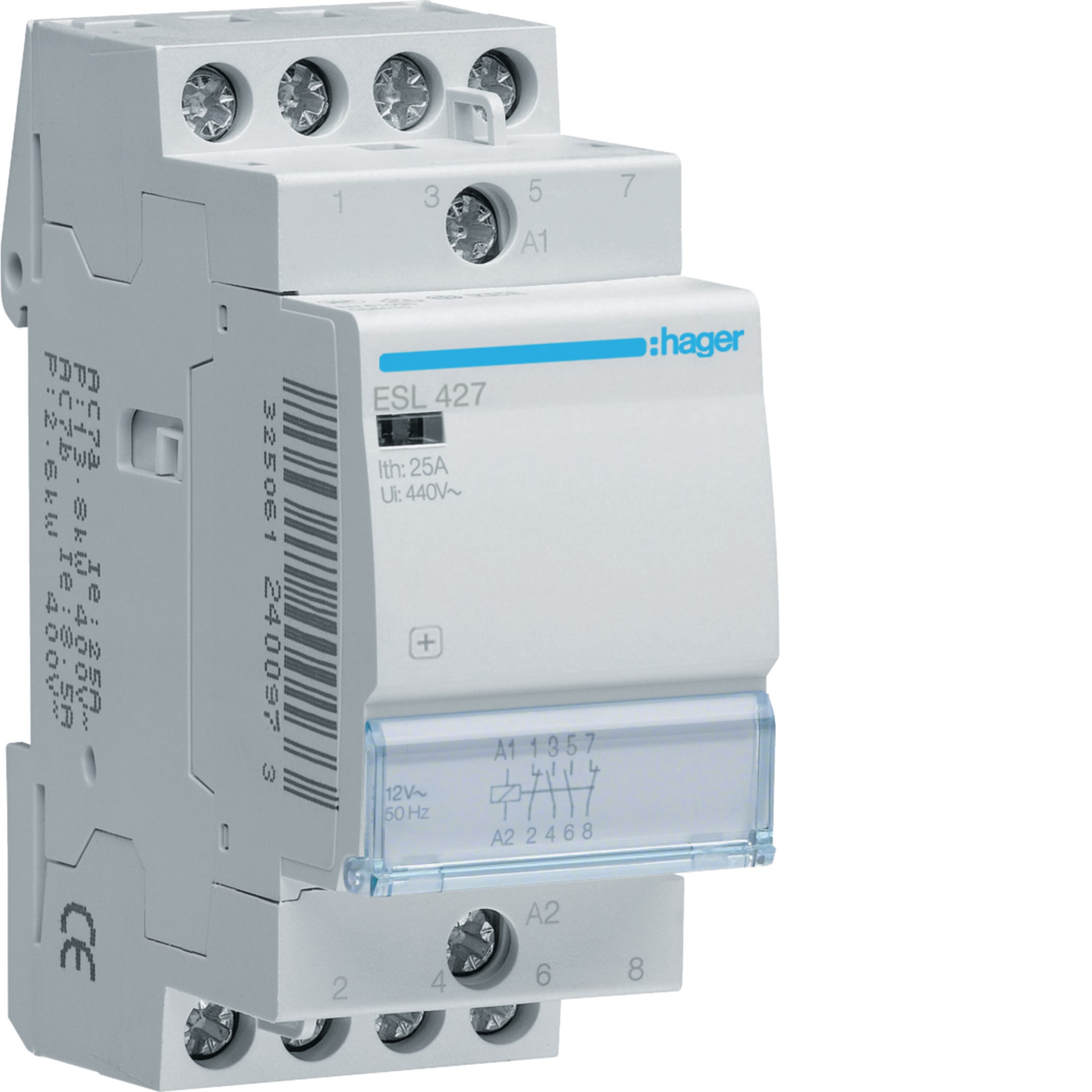 HAGER BOCCHIOTTI - Contattore eco 25 A 12 V AC 2 NA + 2 NC 2 moduli DIN