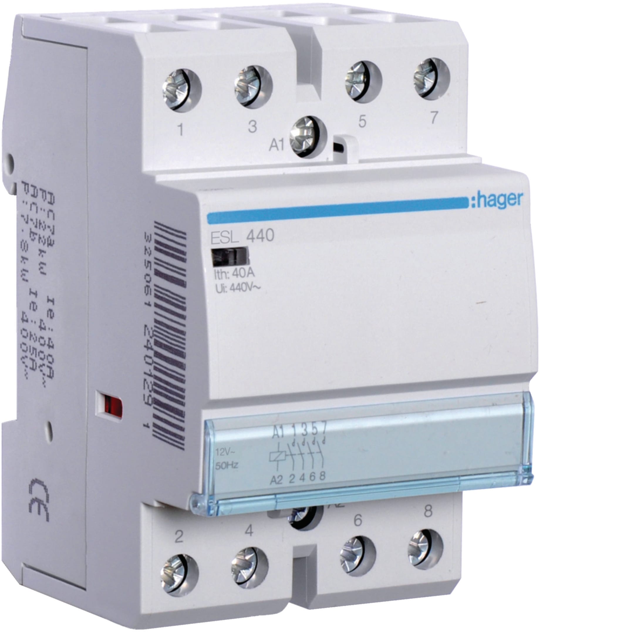 HAGER BOCCHIOTTI - Contattore standard 40 A 12 V AC 4 NA 3 moduli DIN