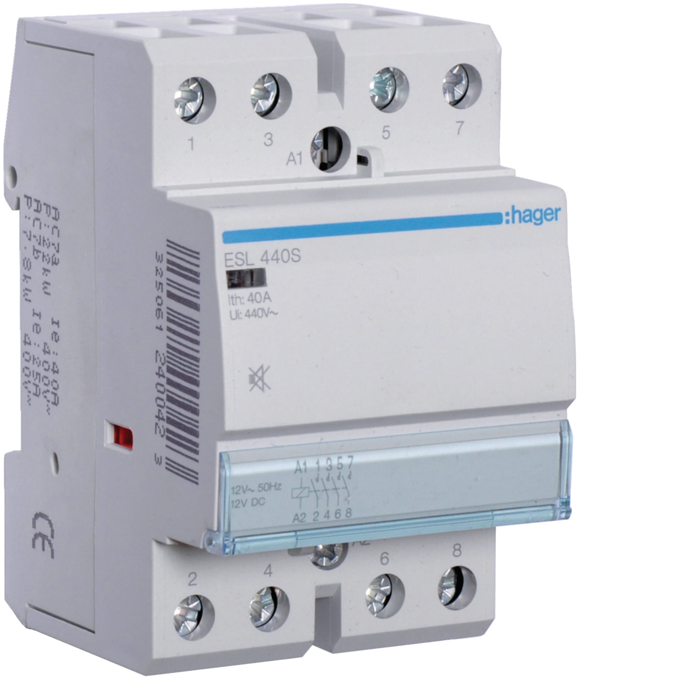 HAGER BOCCHIOTTI - Contattore silenzioso 40 A 12 V AC 4 NA 3 moduli DIN