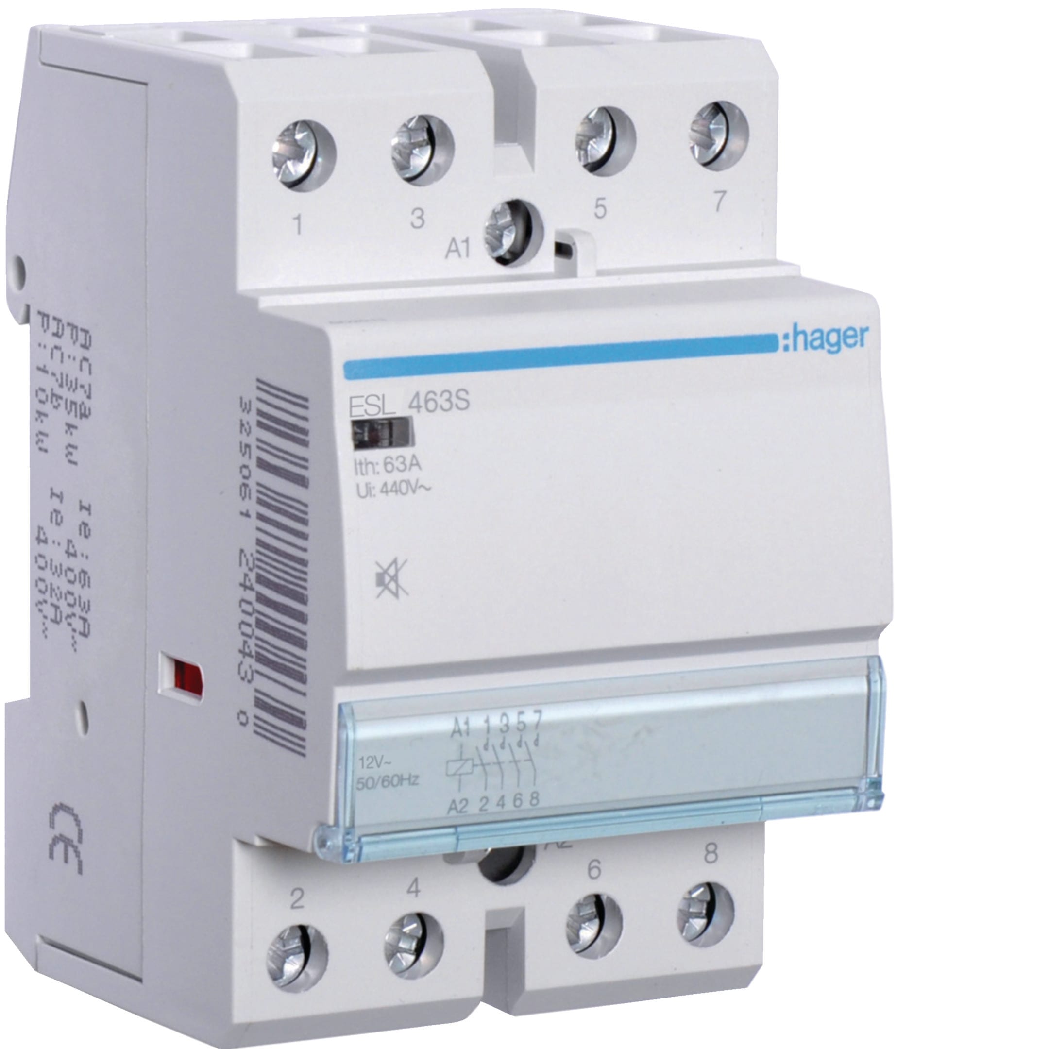 HAGER BOCCHIOTTI - Contattore silenzioso 63 A 12 VAC / VDC 4 NA 3 moduli DIN