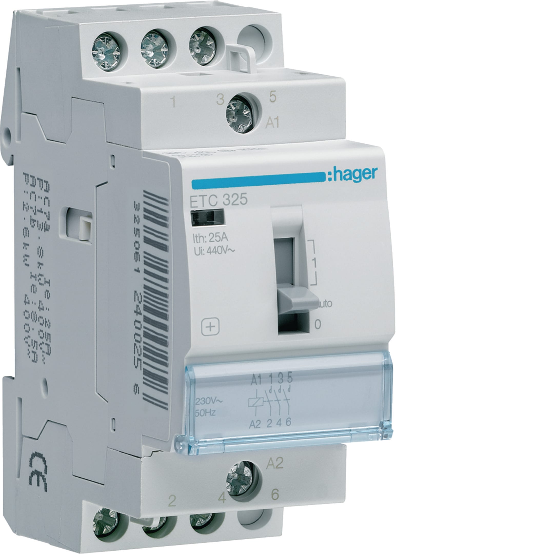 HAGER BOCCHIOTTI - Contattore giorno / notte 25 A 230 V AC 3 NA 2 moduli DIN