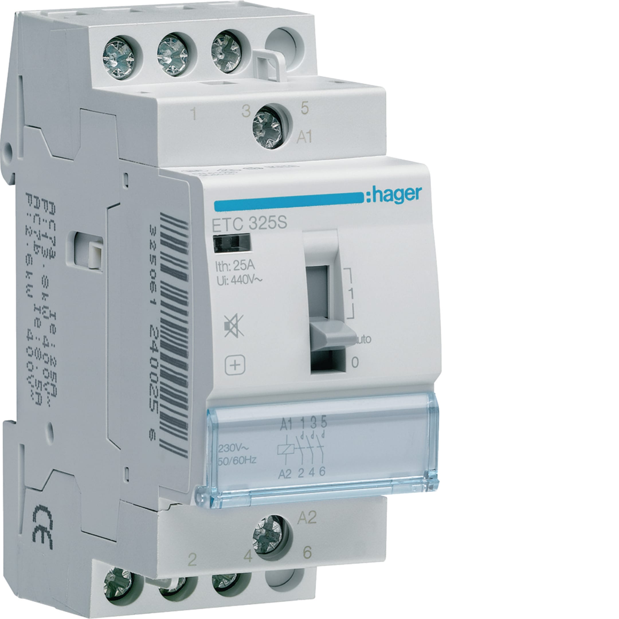 HAGER BOCCHIOTTI - Contattore giorno / notte silenzioso 25 A 230 V AC 3 NA 2 moduli DIN