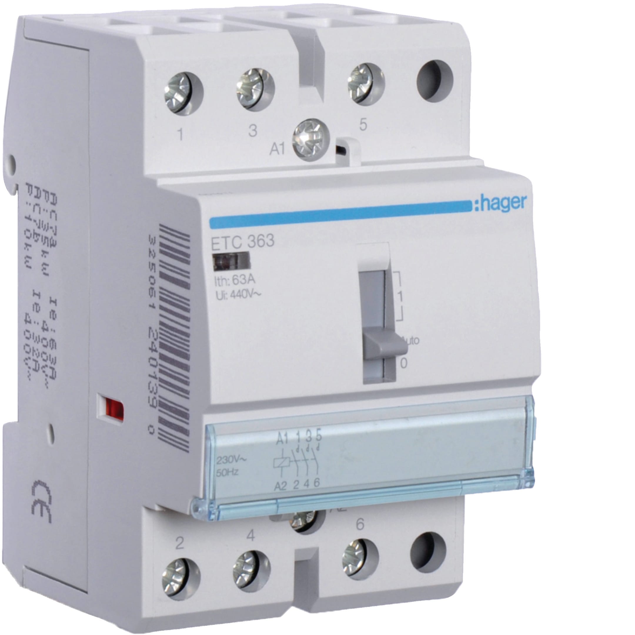 HAGER BOCCHIOTTI - Contattore giorno / notte 63 A 230 V AC 3 NA 3 moduli DIN