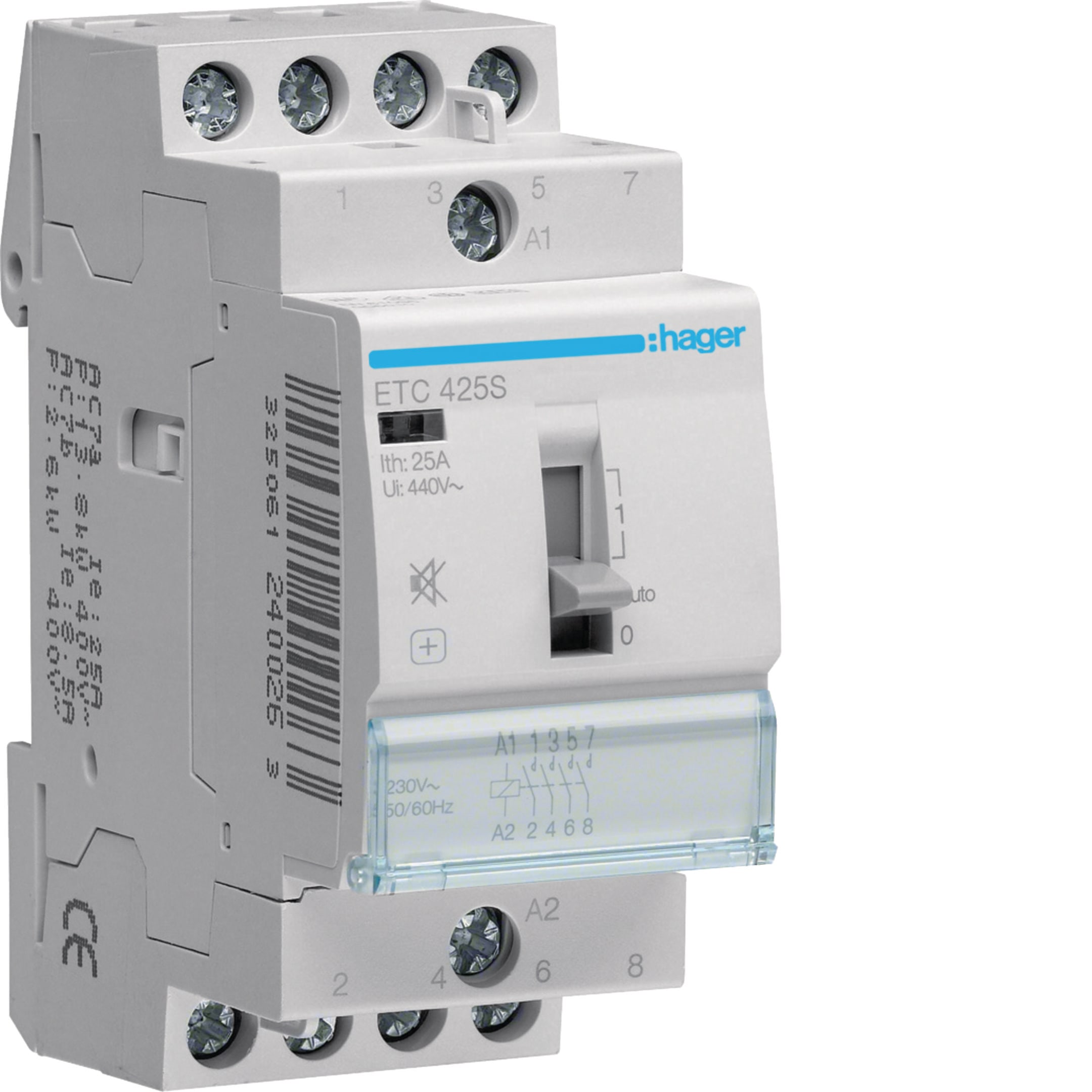 HAGER BOCCHIOTTI - Contattore giorno / notte silenzioso 25 A 230 V AC 4 NA 2 moduli DIN