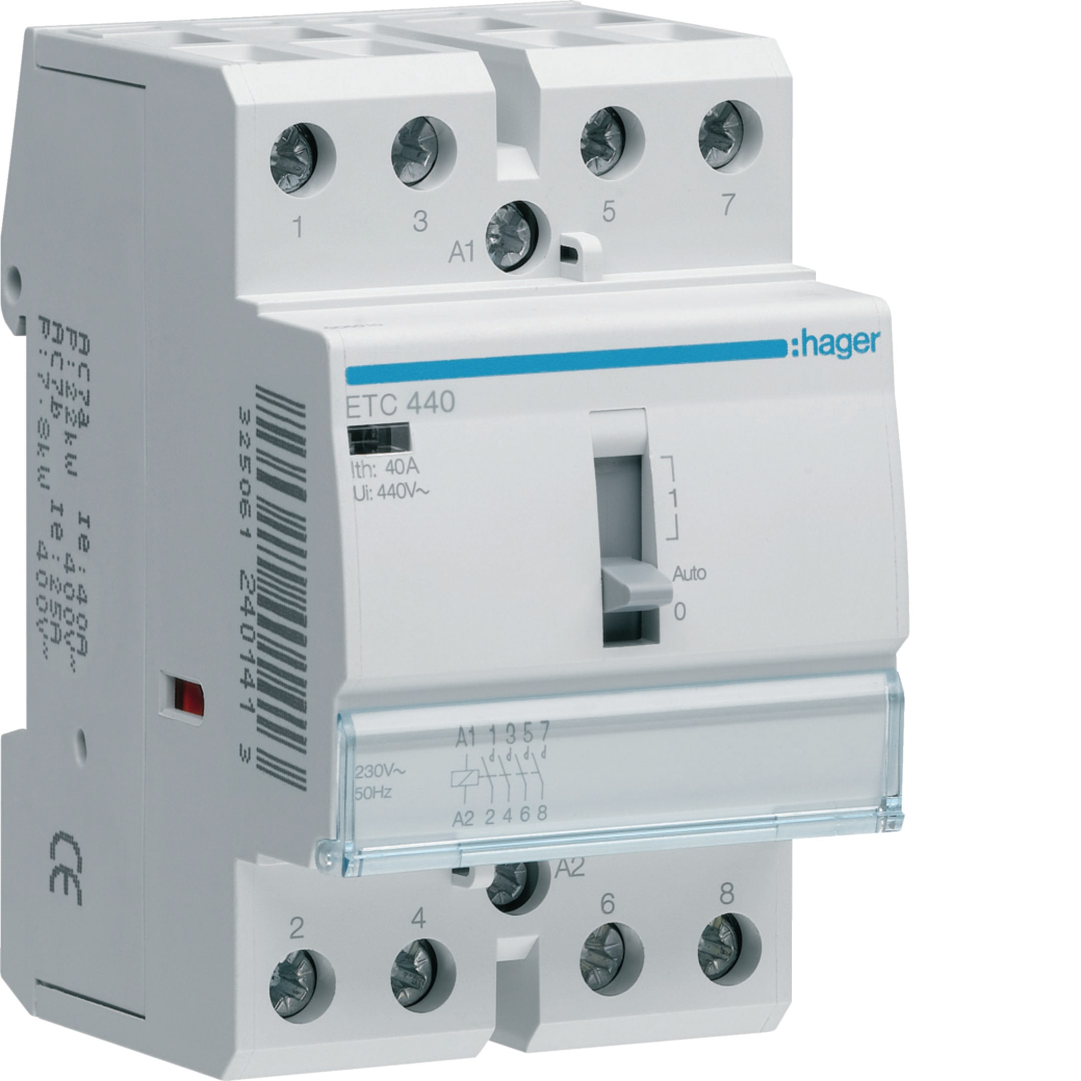 HAGER BOCCHIOTTI - Contattore giorno / notte 40 A 230 V AC 4 NA 3 moduli DIN