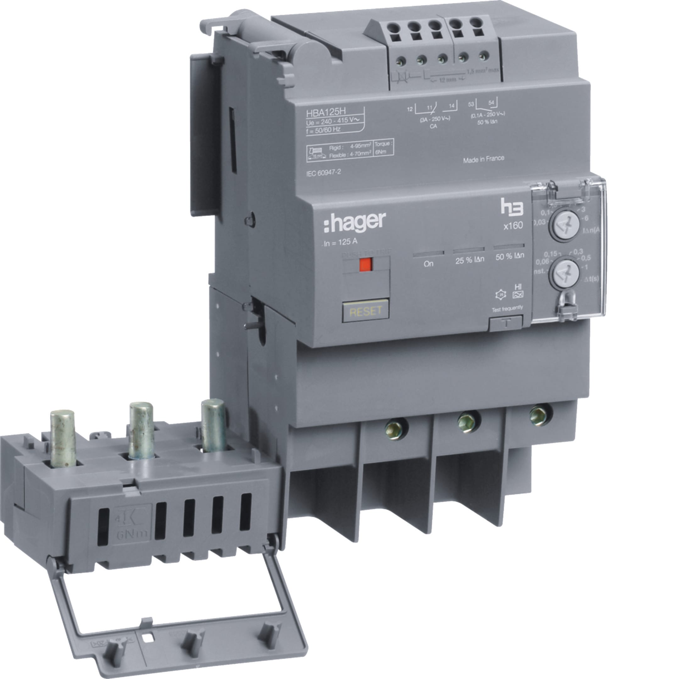 HAGER BOCCHIOTTI - Blocco differenziale h3 x160 3P 125A Idn regolabile