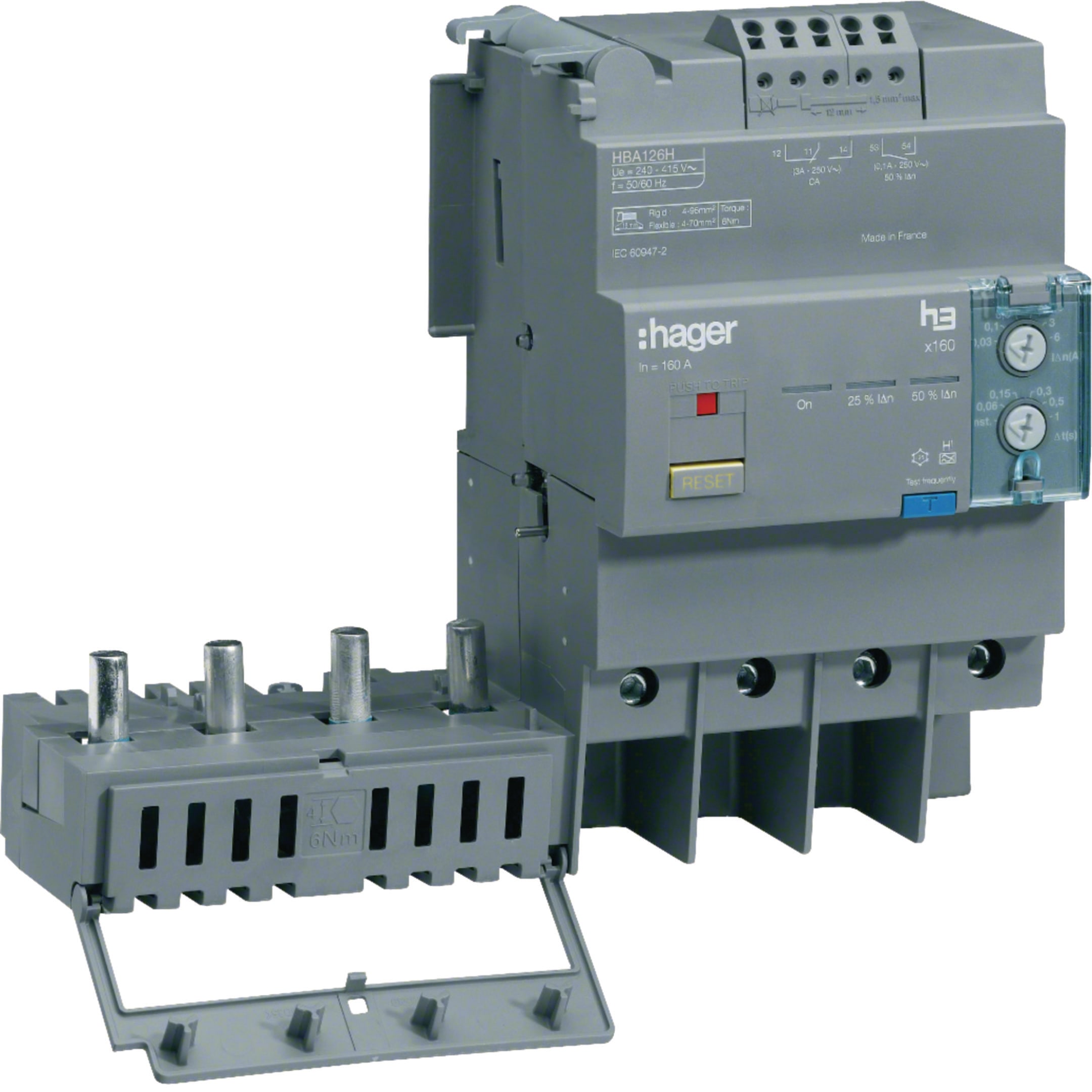 HAGER BOCCHIOTTI - Blocco differenziale h3 x160 4P 125A Idn regolabile