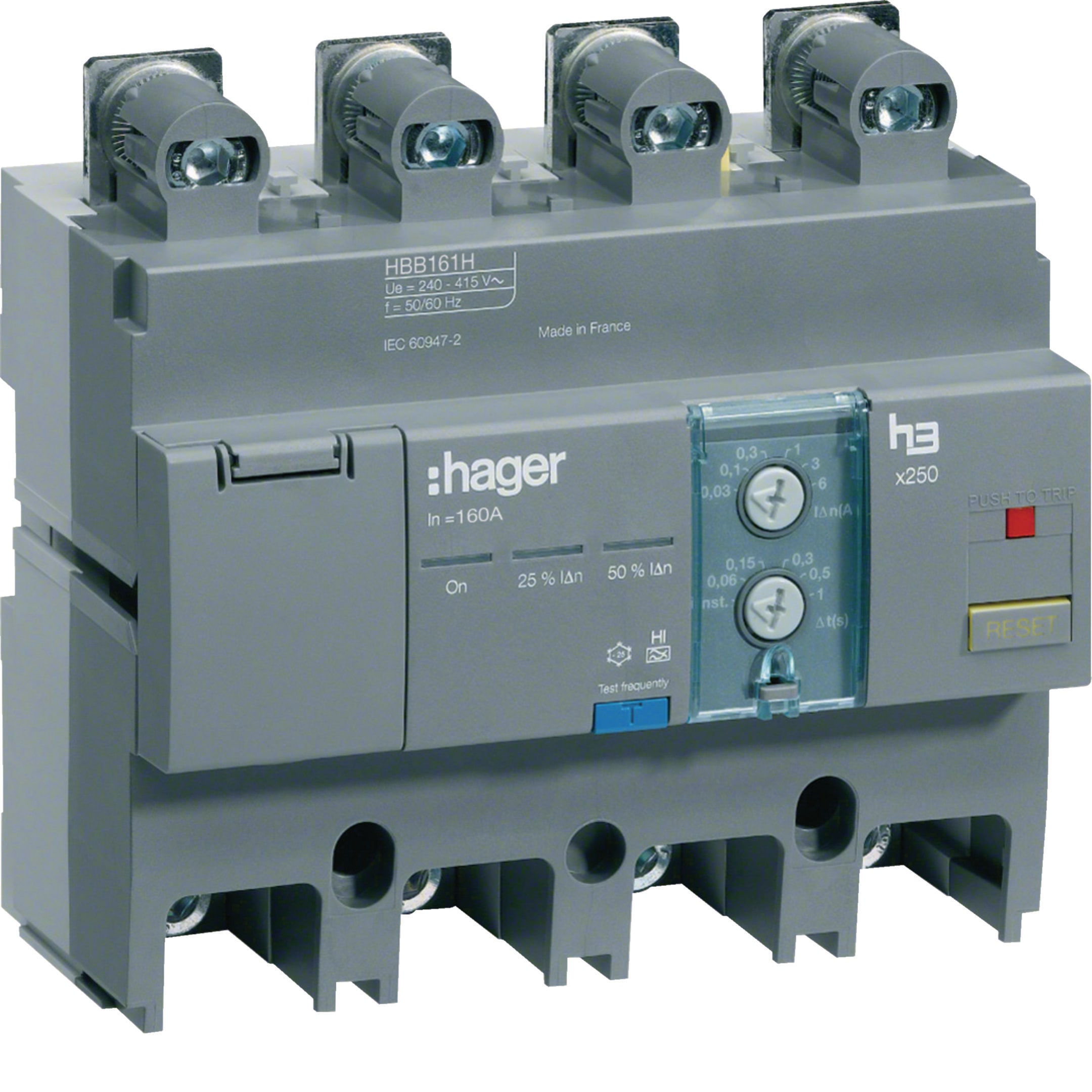 HAGER BOCCHIOTTI - Blocco differenziale h3 x250 4P 160A Idn regolabile
