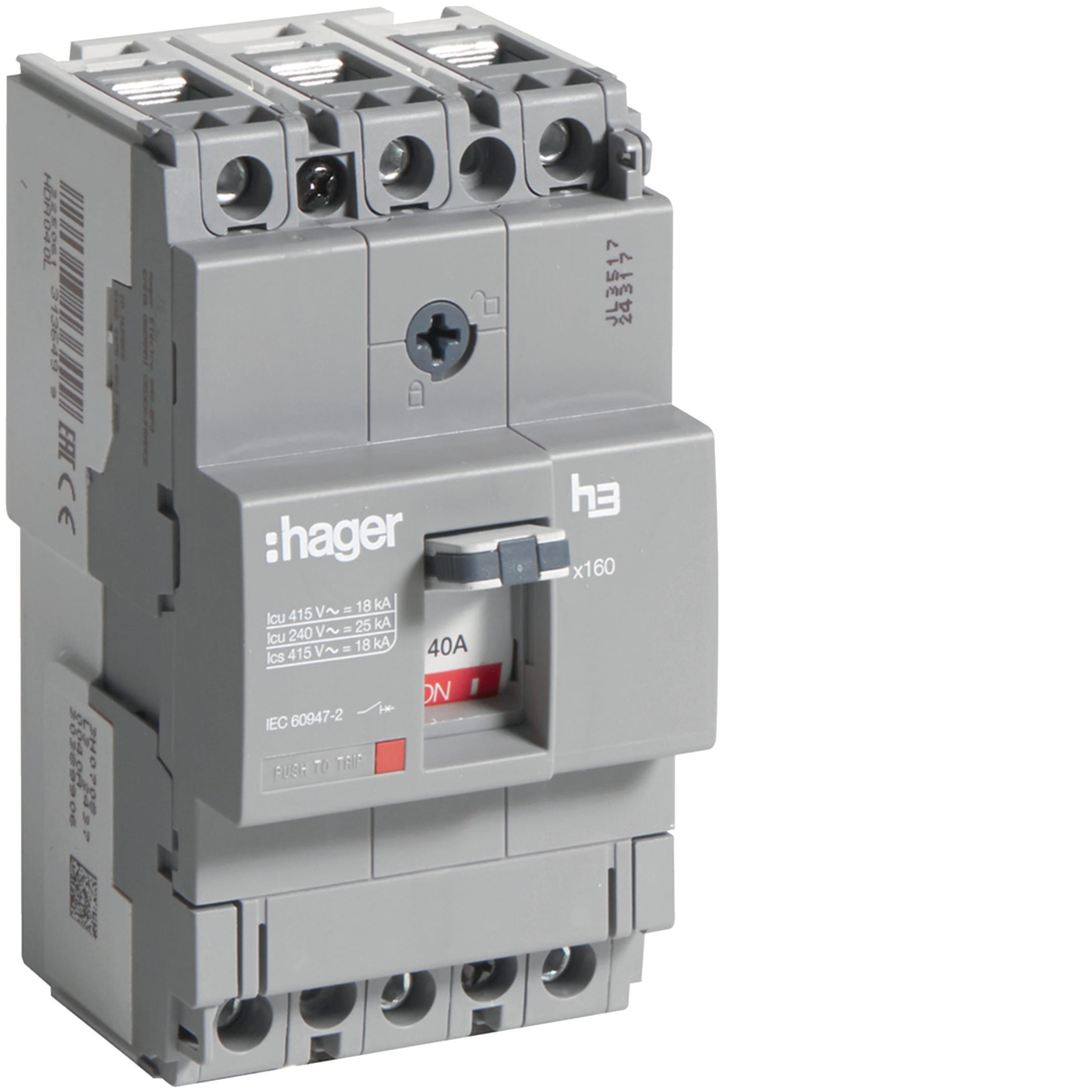 HAGER BOCCHIOTTI - Interruttore automatico scatolato h3 x160 TM 3P 18kA 40A