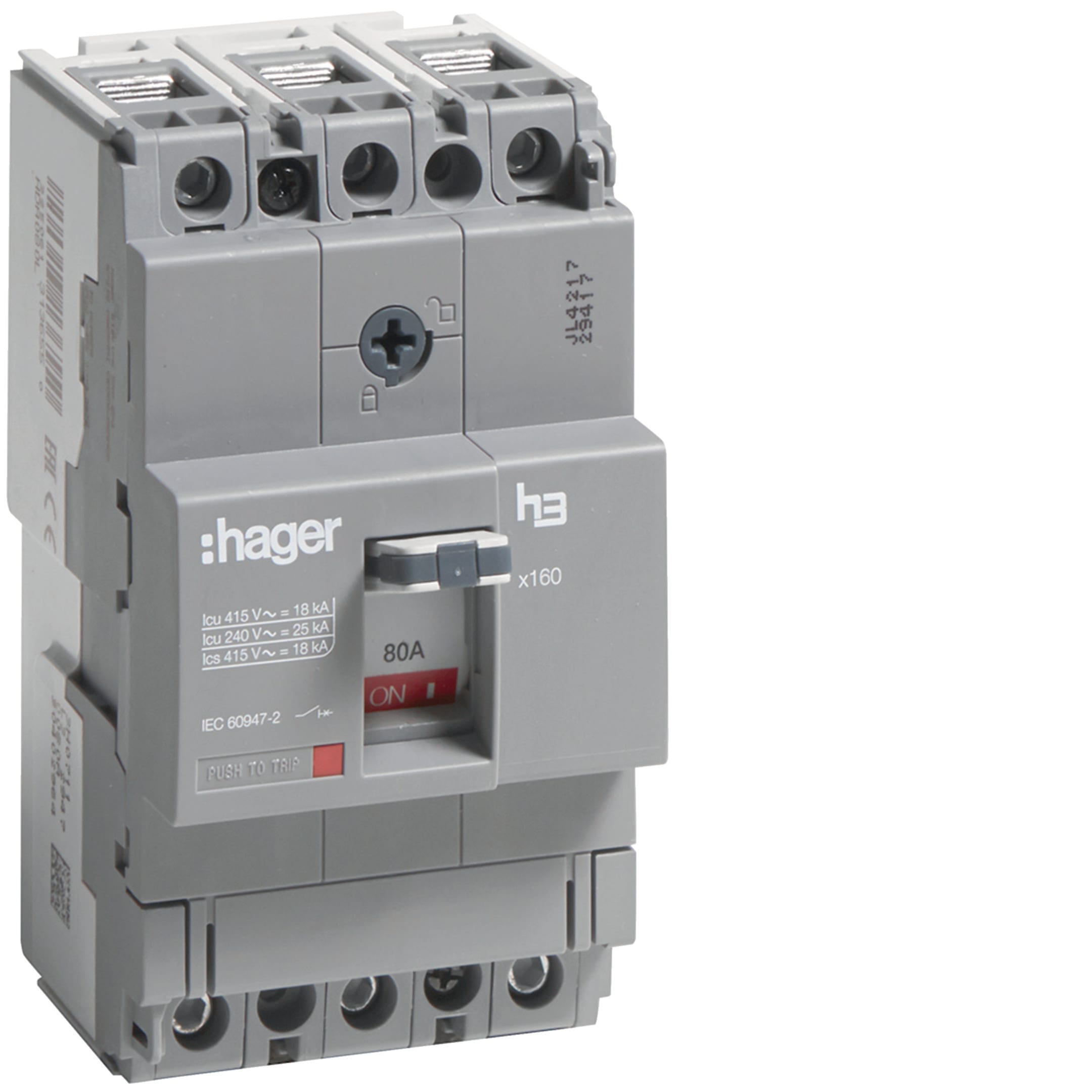 HAGER BOCCHIOTTI - Interruttore automatico scatolato h3 x160 TM 3P 18kA 80A