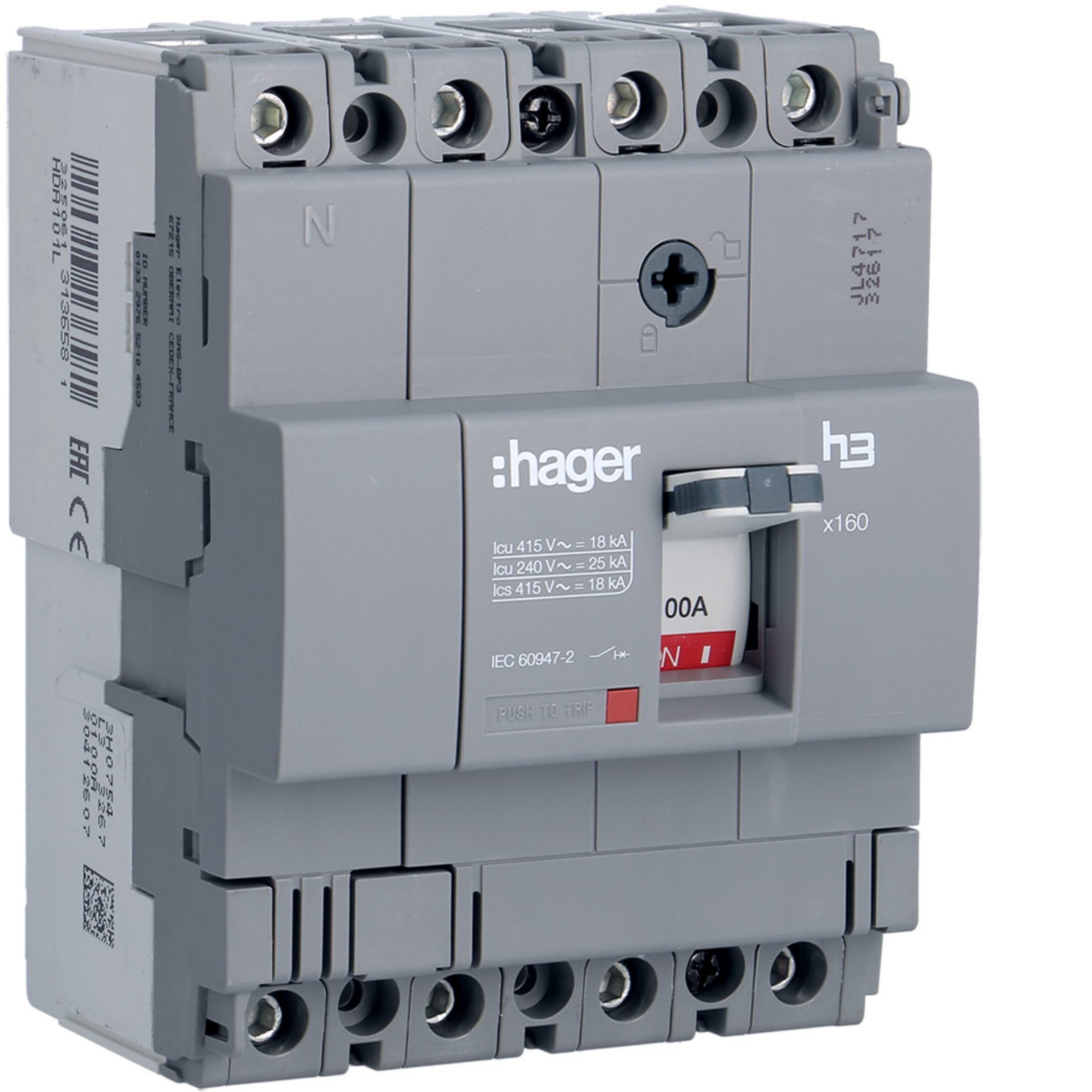 HAGER BOCCHIOTTI - Interruttore automatico scatolato h3 x160 TM 4P 18kA 100A