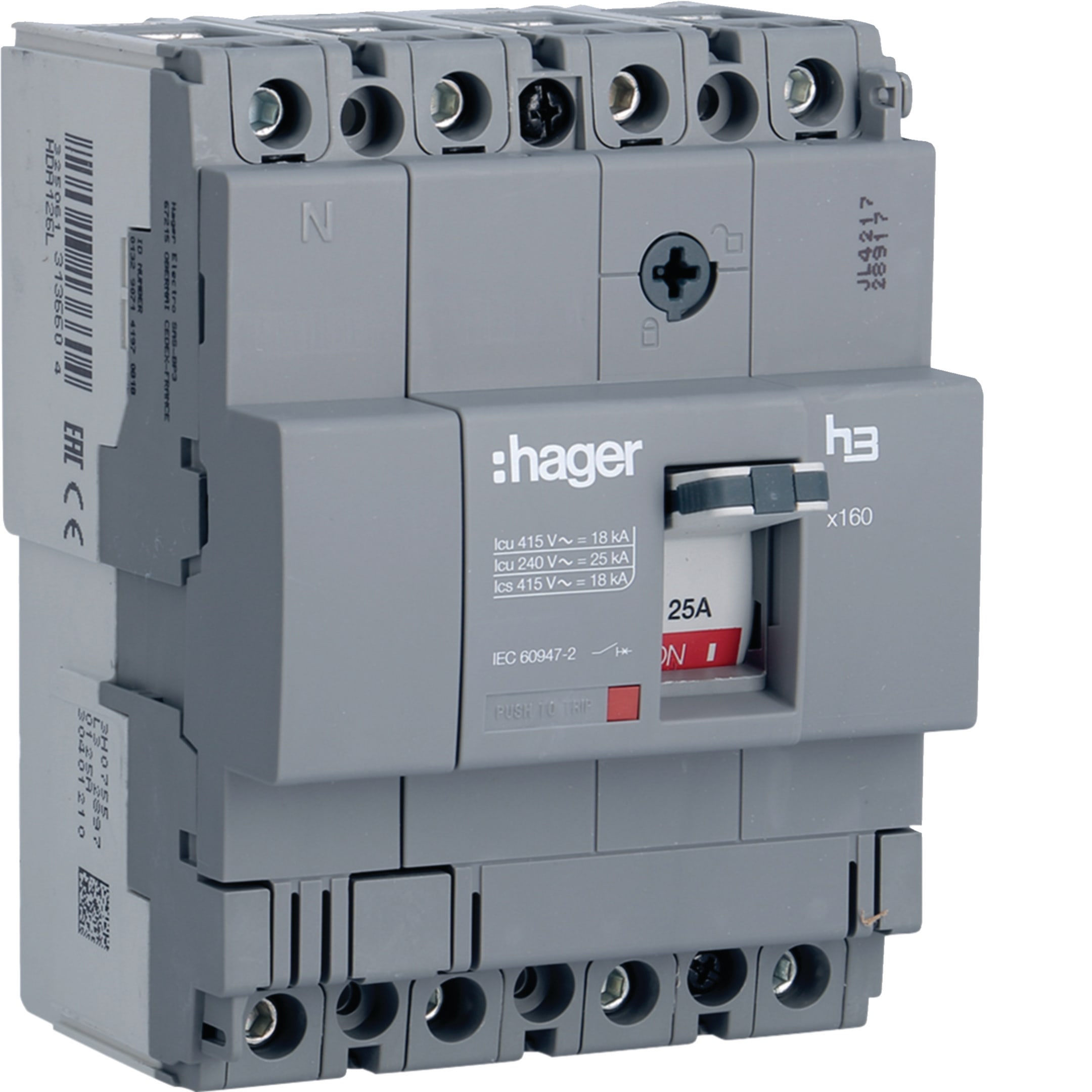HAGER BOCCHIOTTI - Interruttore automatico scatolato h3 x160 TM 4P 18kA 125A