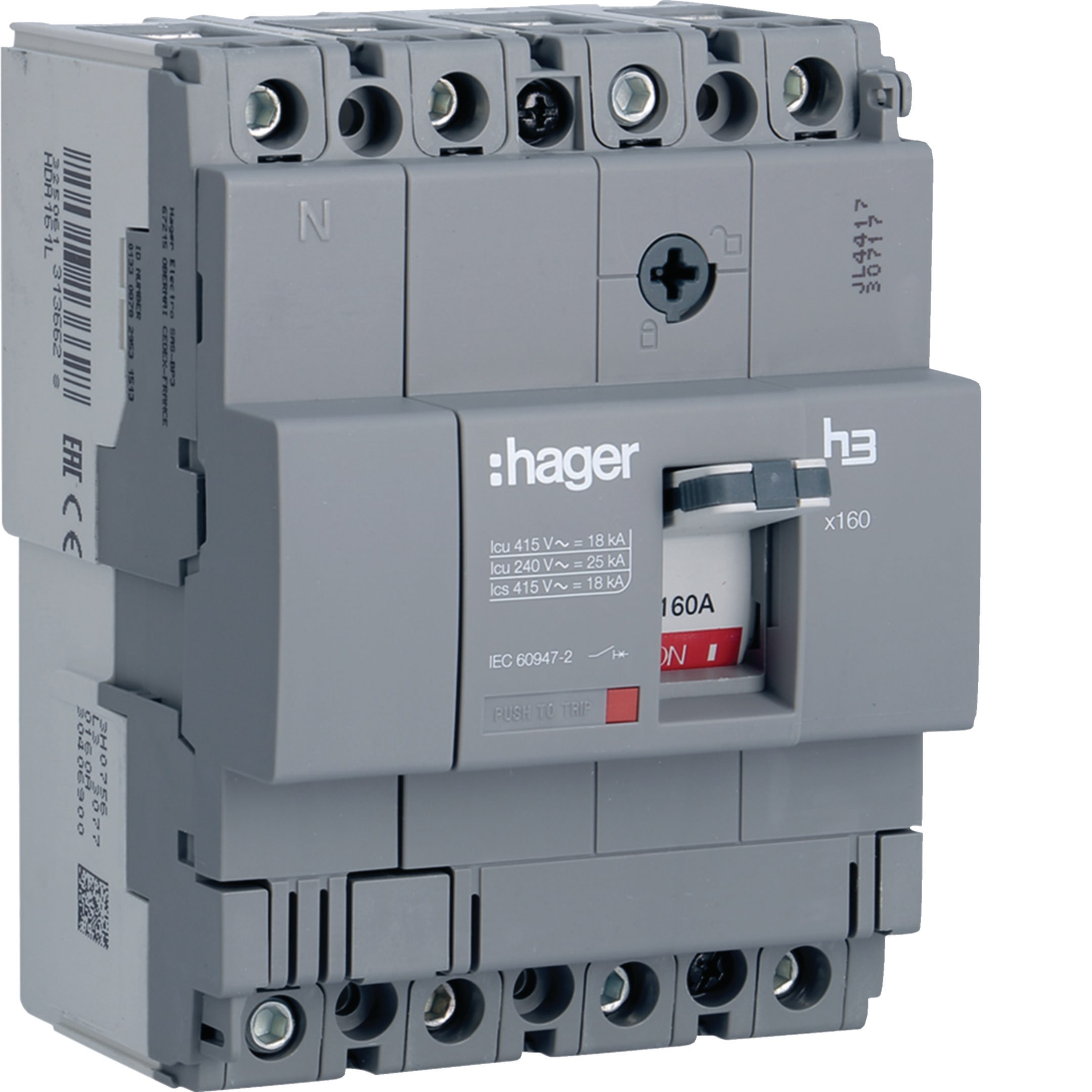HAGER BOCCHIOTTI - Interruttore automatico scatolato h3 x160 TM 4P 18kA 160A