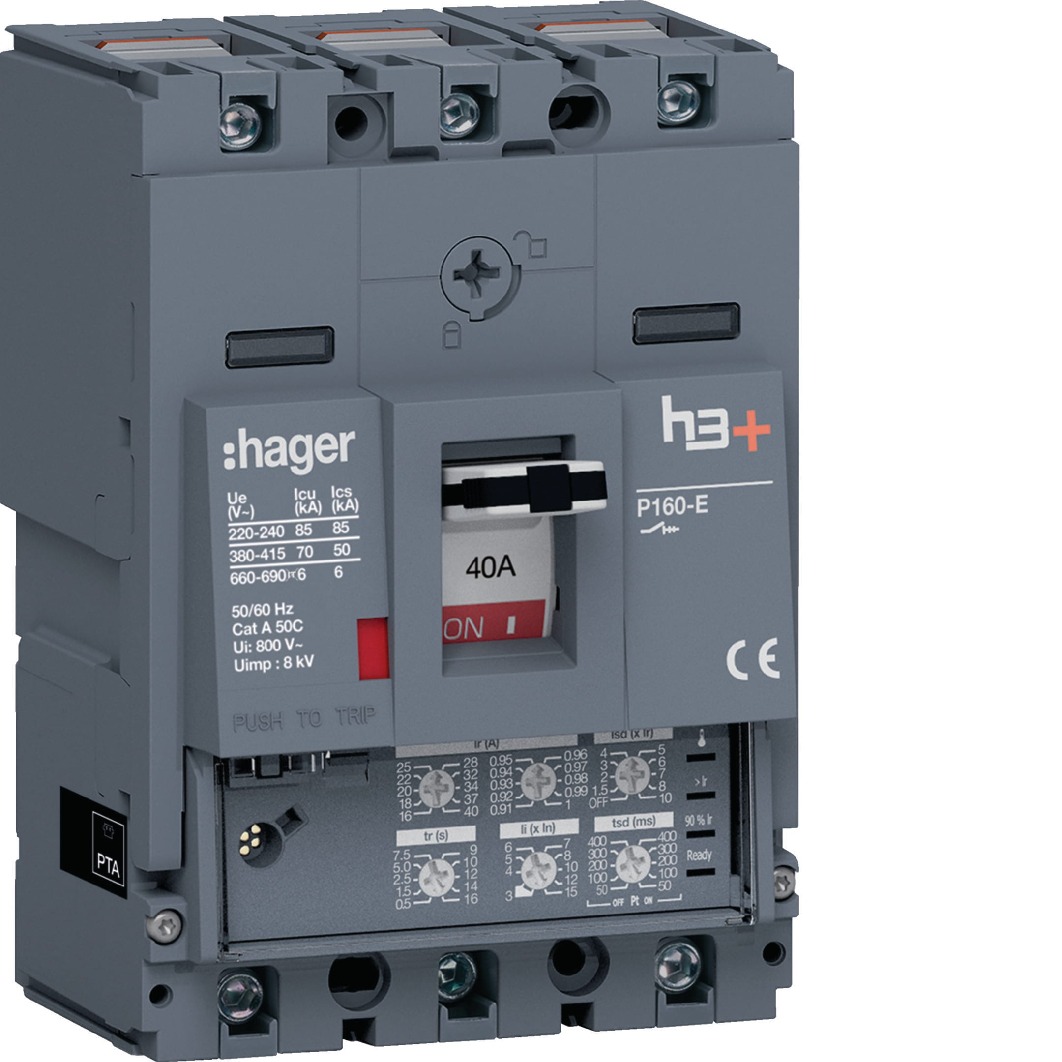 HAGER BOCCHIOTTI - Interruttore automatico scatolato h3+ P160 LSI 3P 70kA 40A