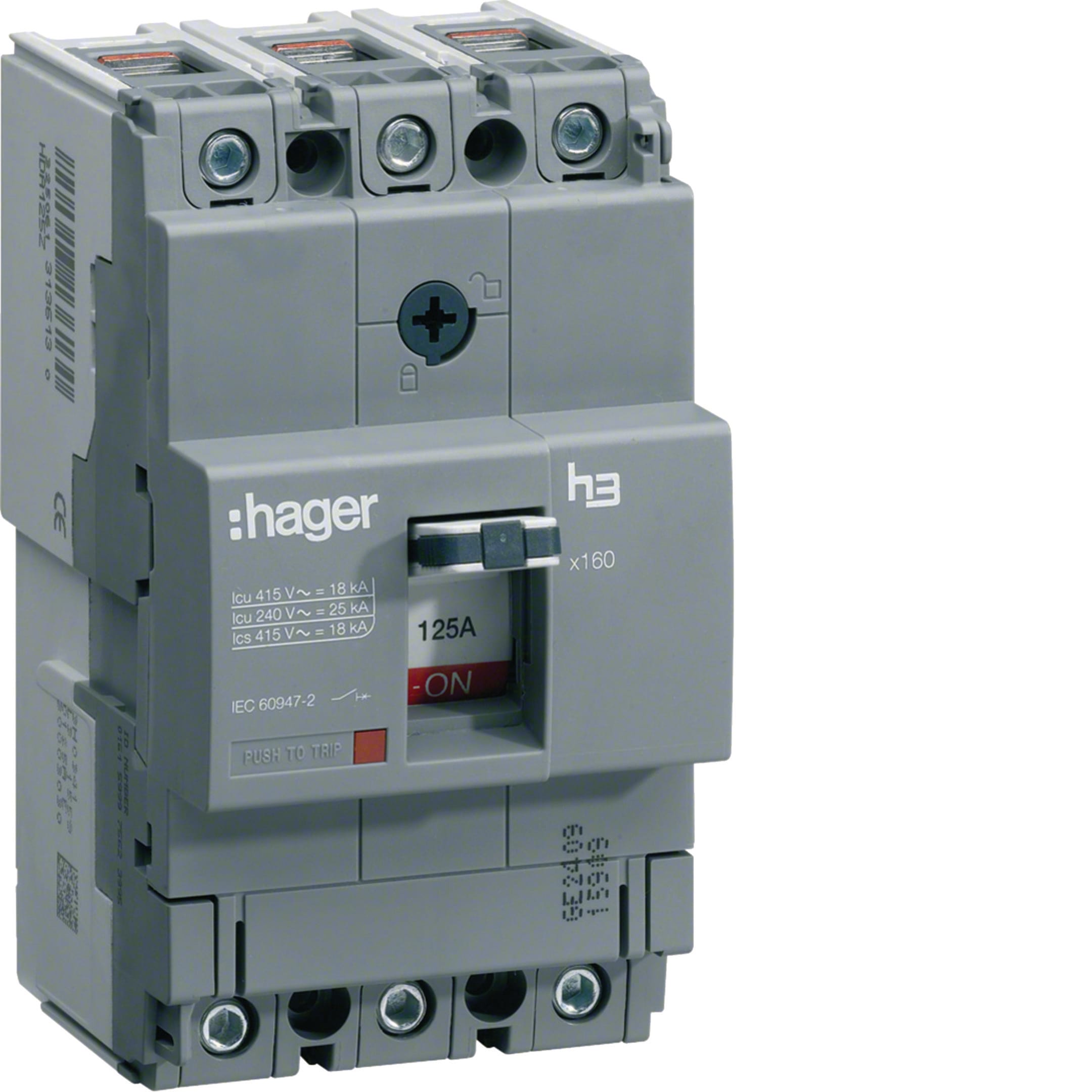 HAGER BOCCHIOTTI - Interruttore automatico scatolato h3 x160 TM 3P 25kA 63A