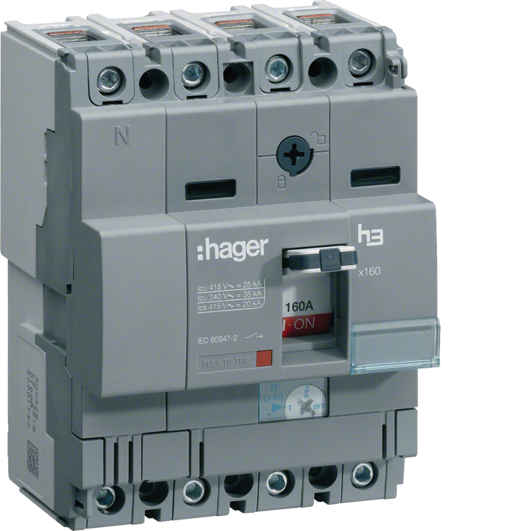 HAGER BOCCHIOTTI - Interruttore automatico scatolato h3 x160 TM 4P 25kA 63A