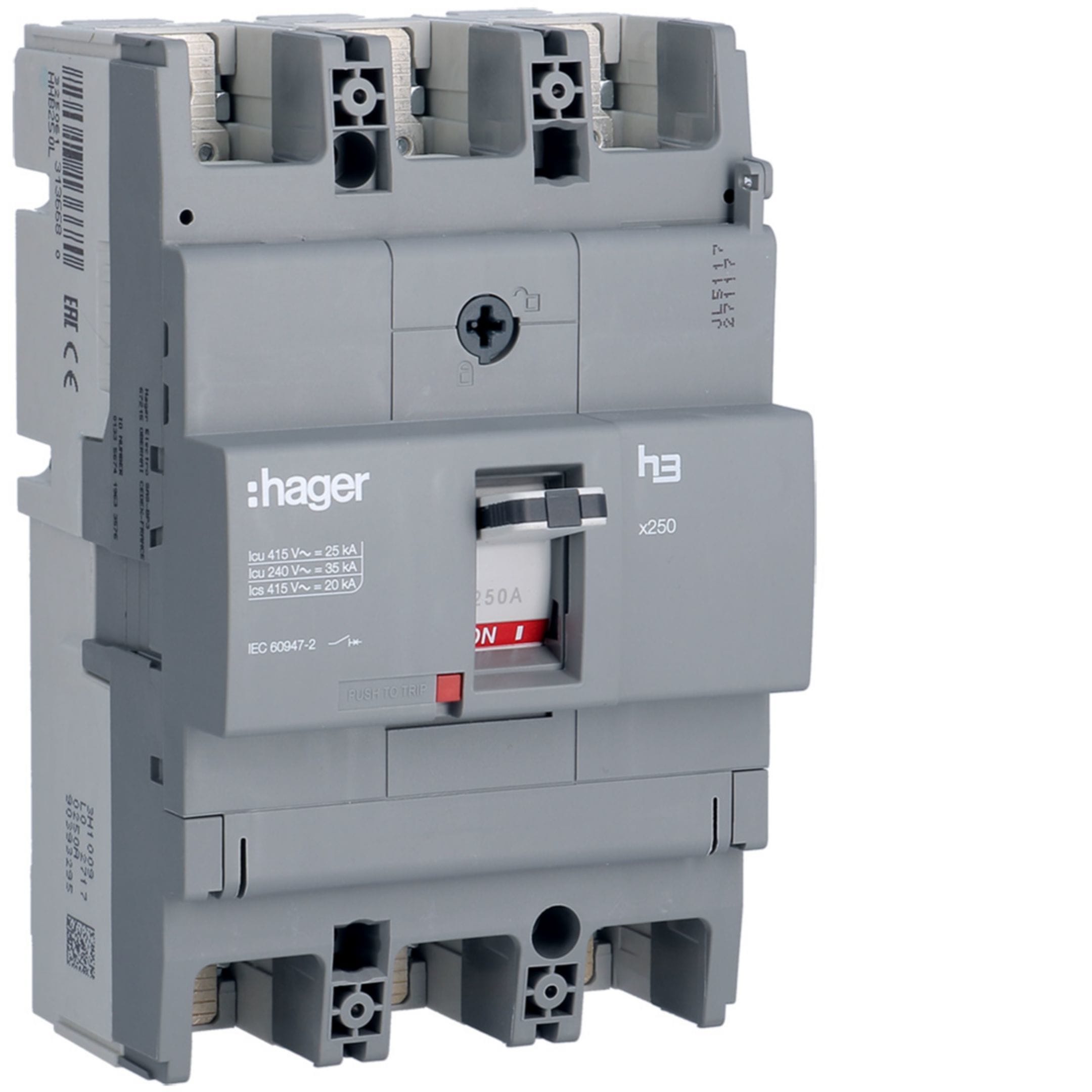 HAGER BOCCHIOTTI - Interruttore automatico scatolato h3 x250 TM 3P 25kA 200A fisso