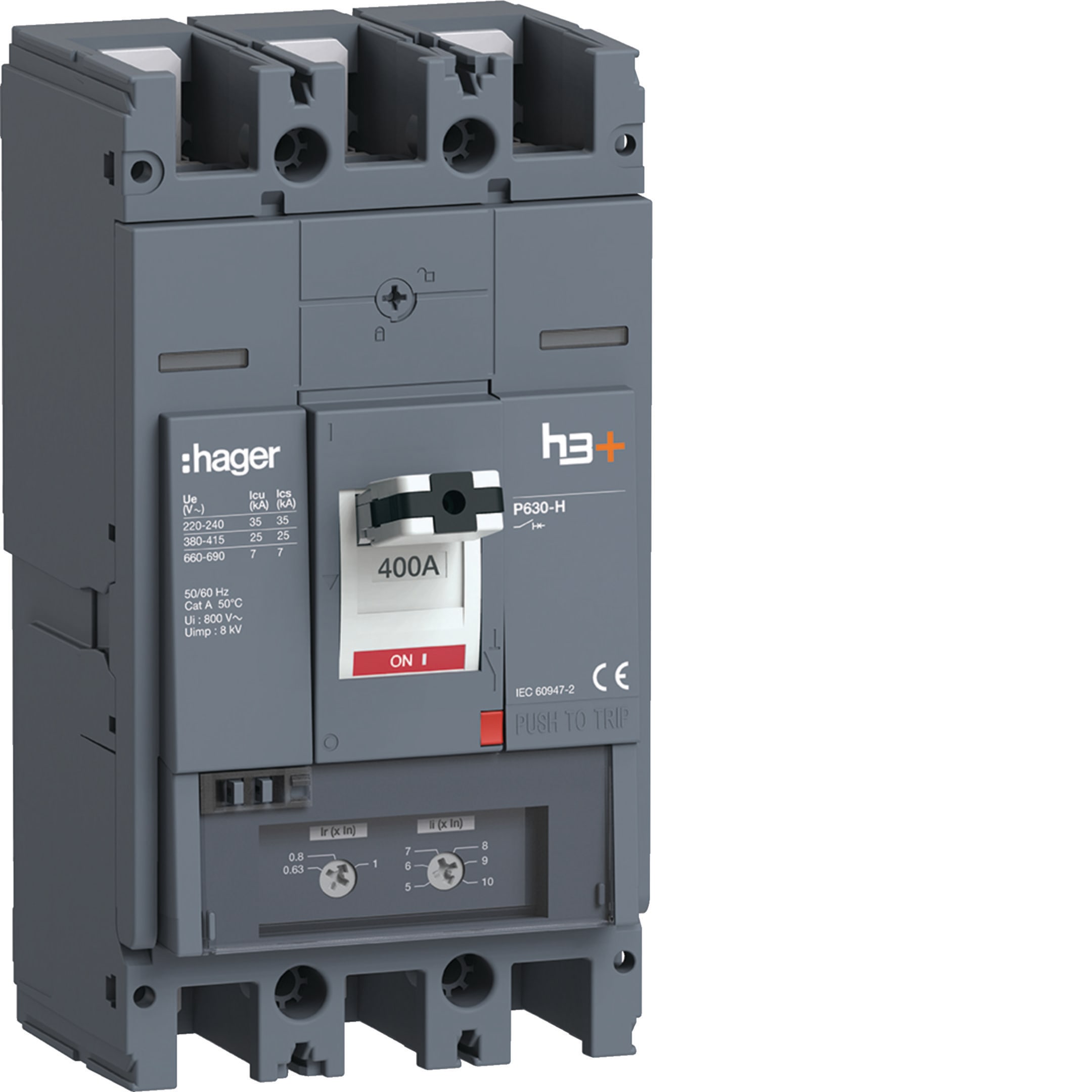 HAGER BOCCHIOTTI - Interruttore automatico scatolato h3+ P630 TM 3P 25kA 400A