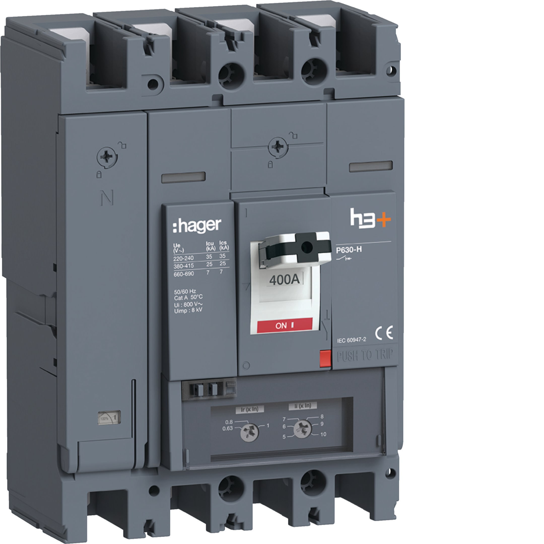 HAGER BOCCHIOTTI - Interruttore automatico scatolato h3+ P630 TM 4P 25kA 400A neutro regolabile