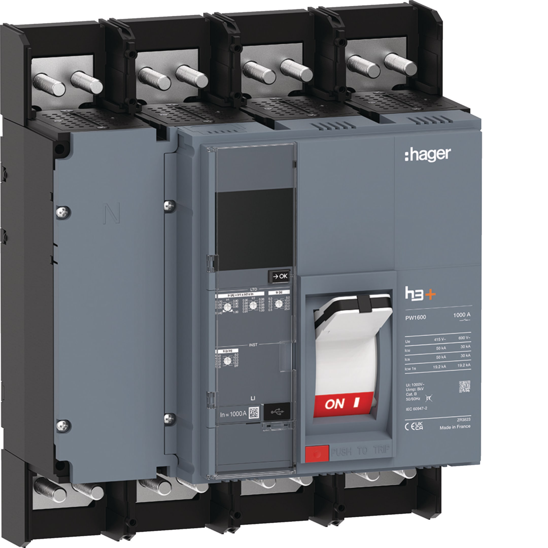 HAGER BOCCHIOTTI - Interruttore automatico scatolato h3+ PW1600 LI 4P 50kA 1000A fisso