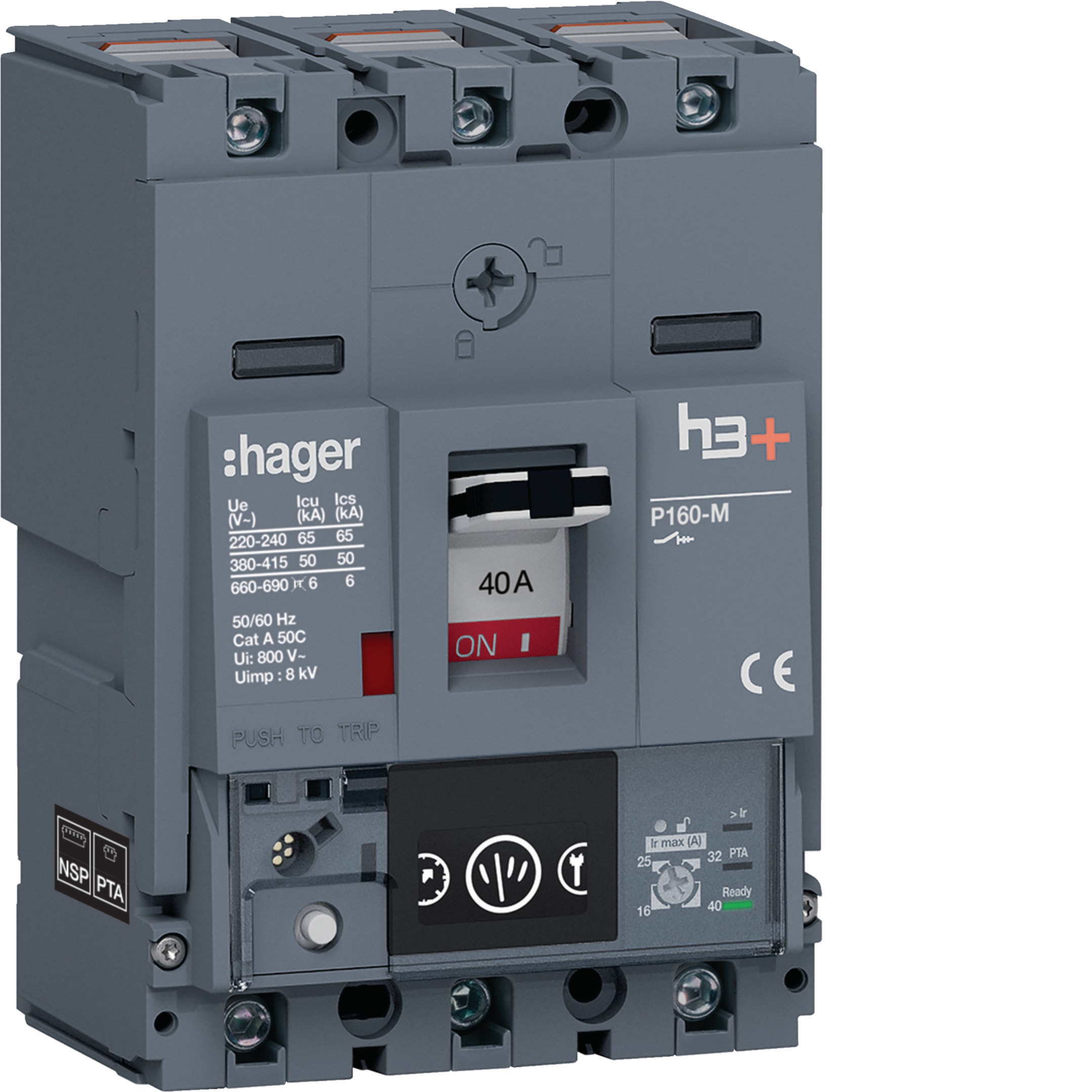 HAGER BOCCHIOTTI - Interruttore automatico scatolato h3+ P160 LSIG Energy 3P 50kA 40A