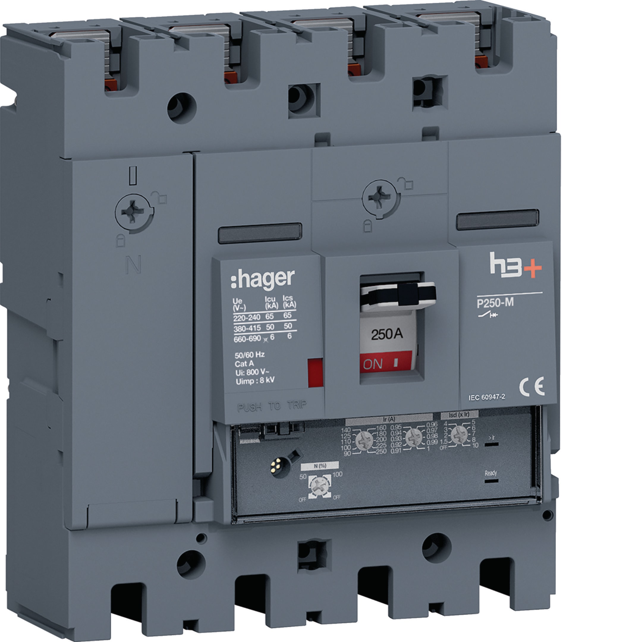 HAGER BOCCHIOTTI - Interruttore automatico scatolato h3+ P250 LSnI 4P 50kA 250A neutro regolabile