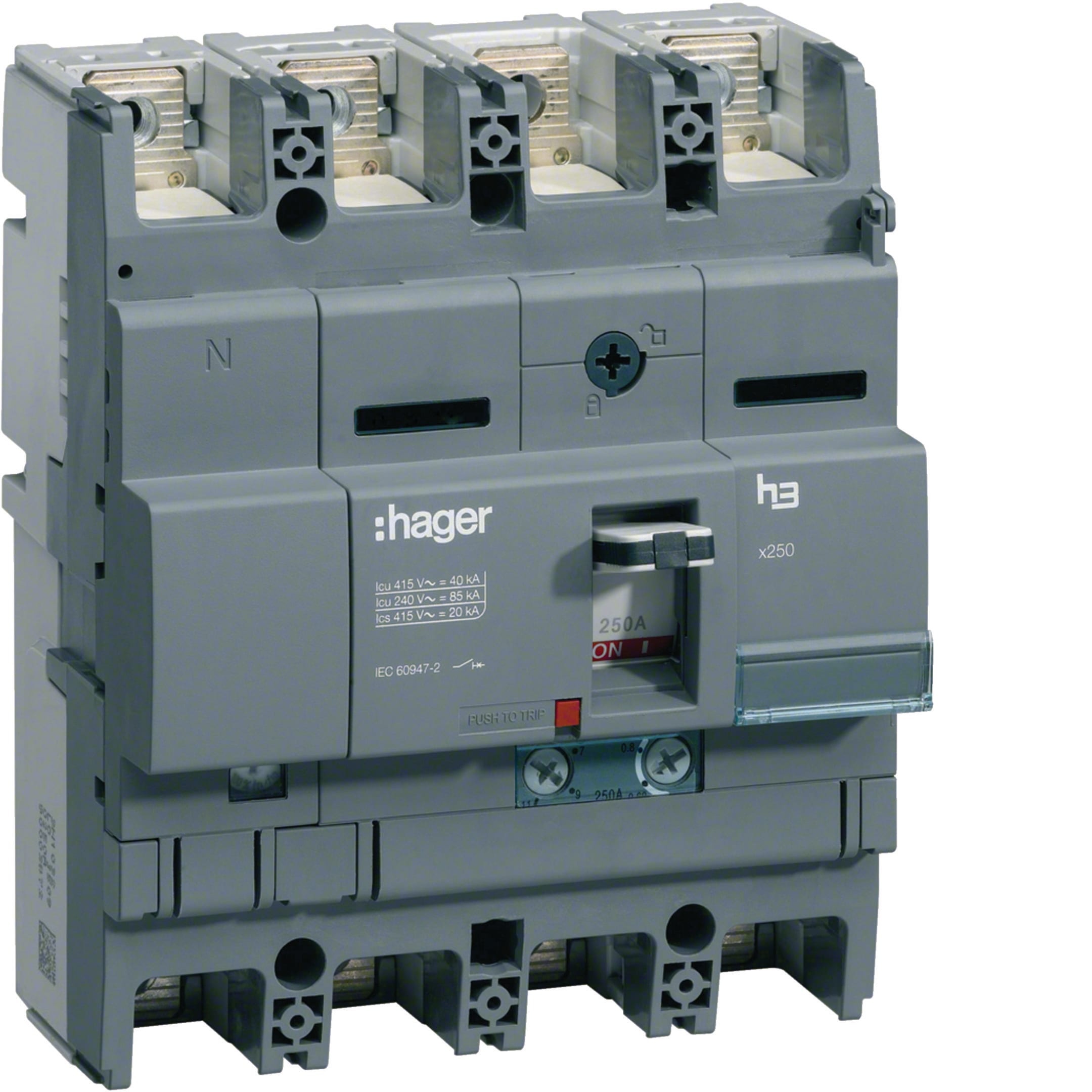 HAGER BOCCHIOTTI - Interruttore automatico scatolato h3 x250 TM 4P 40kA 160A