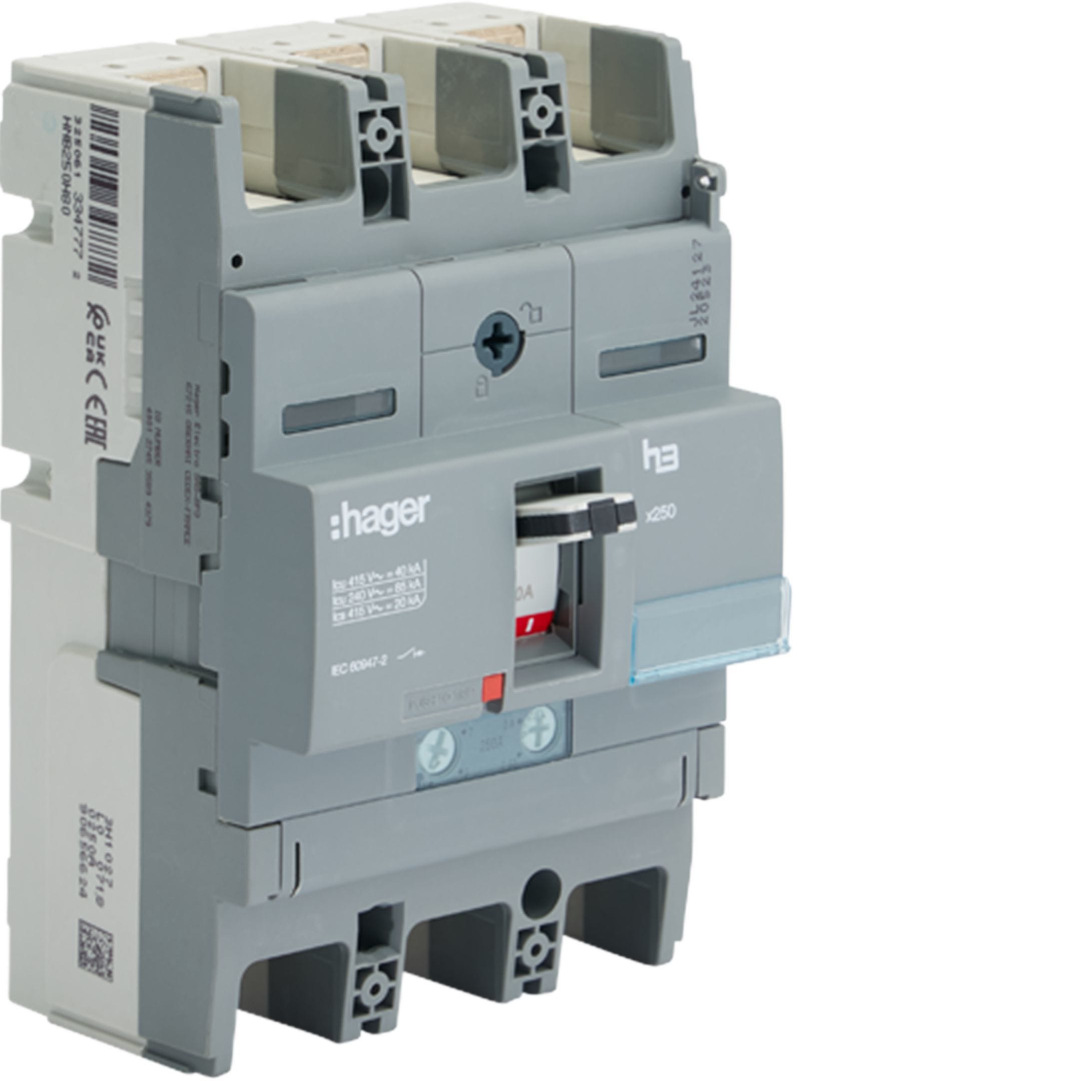 HAGER BOCCHIOTTI - Interruttore automatico scatolato h3 x250 TM 3P 40kA 250A