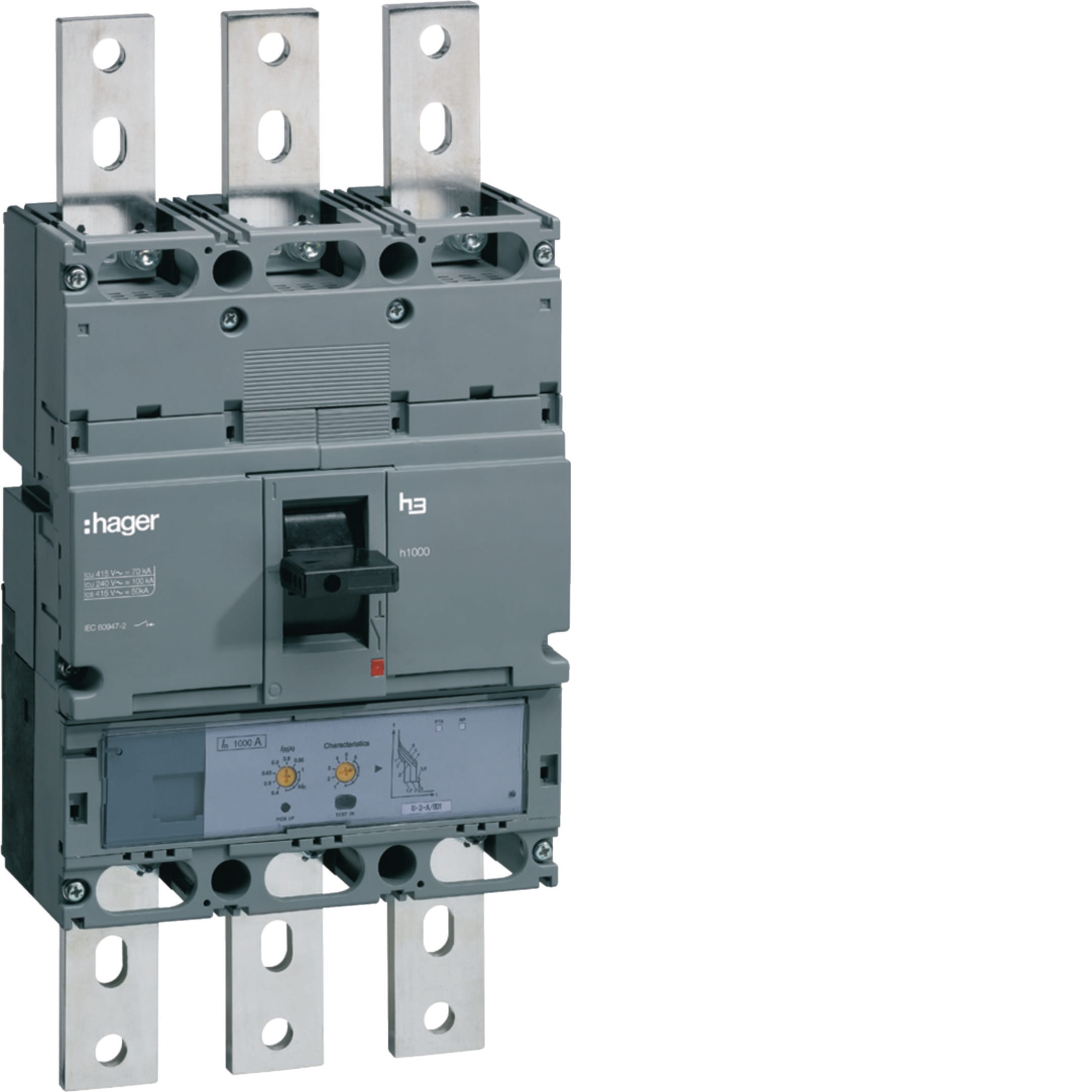 HAGER BOCCHIOTTI - Interruttore automatico scatolato h3 h1000 LSI 3P 50kA 1000A