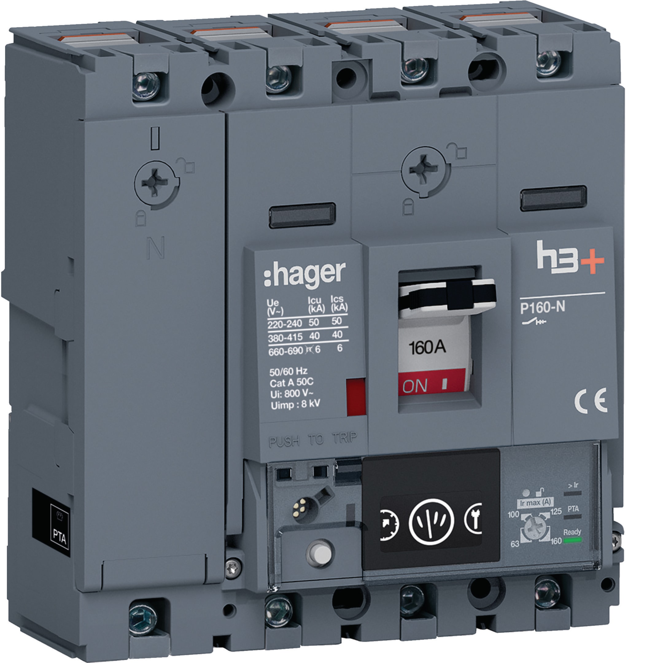 HAGER BOCCHIOTTI - Interruttore scatolato h3+ P160 LSIG Energy 4P 40kA 160A neutro regolabile