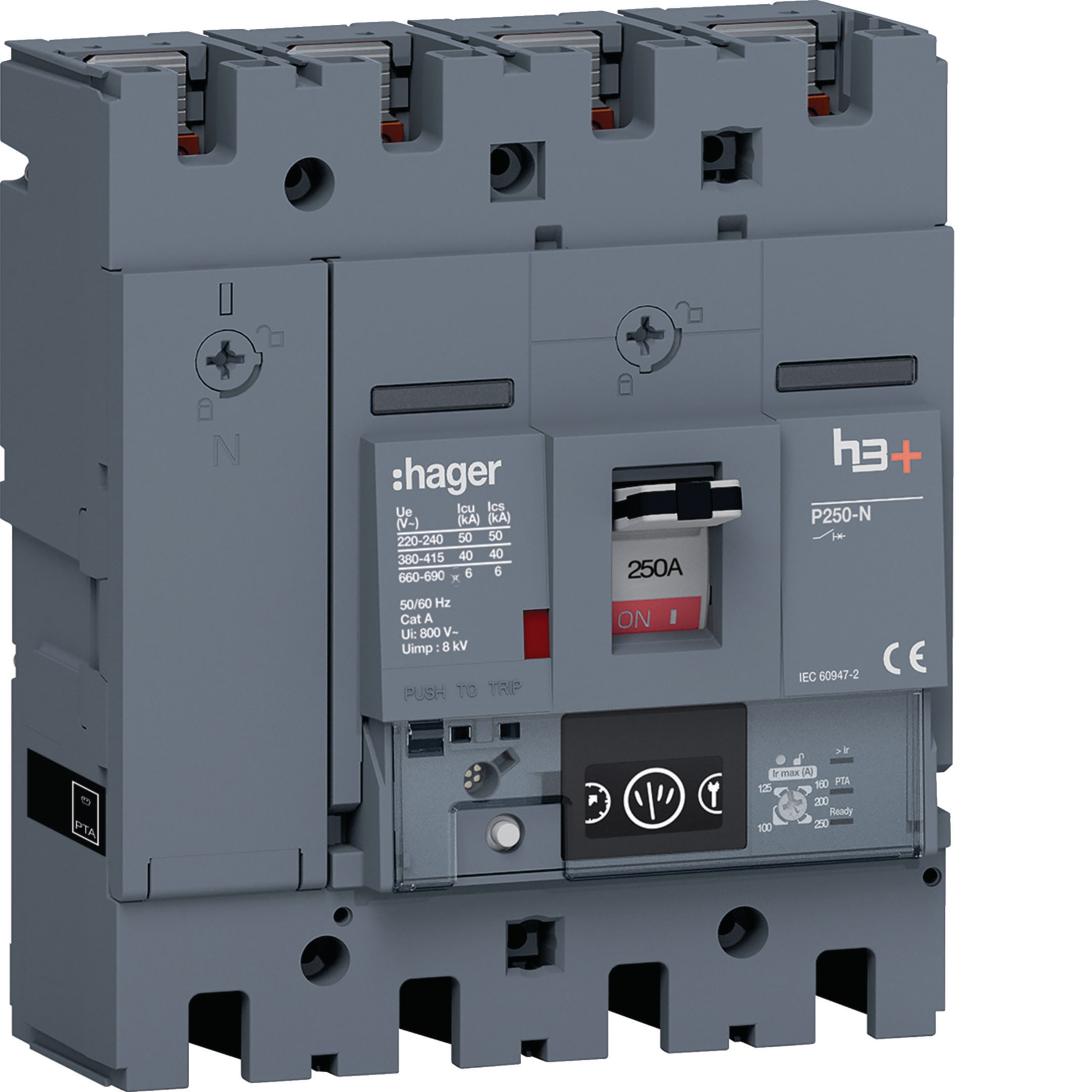 HAGER BOCCHIOTTI - Interruttore scatolato h3+ P250 LSIG Energy 4P 40kA 250A neutro regolabile