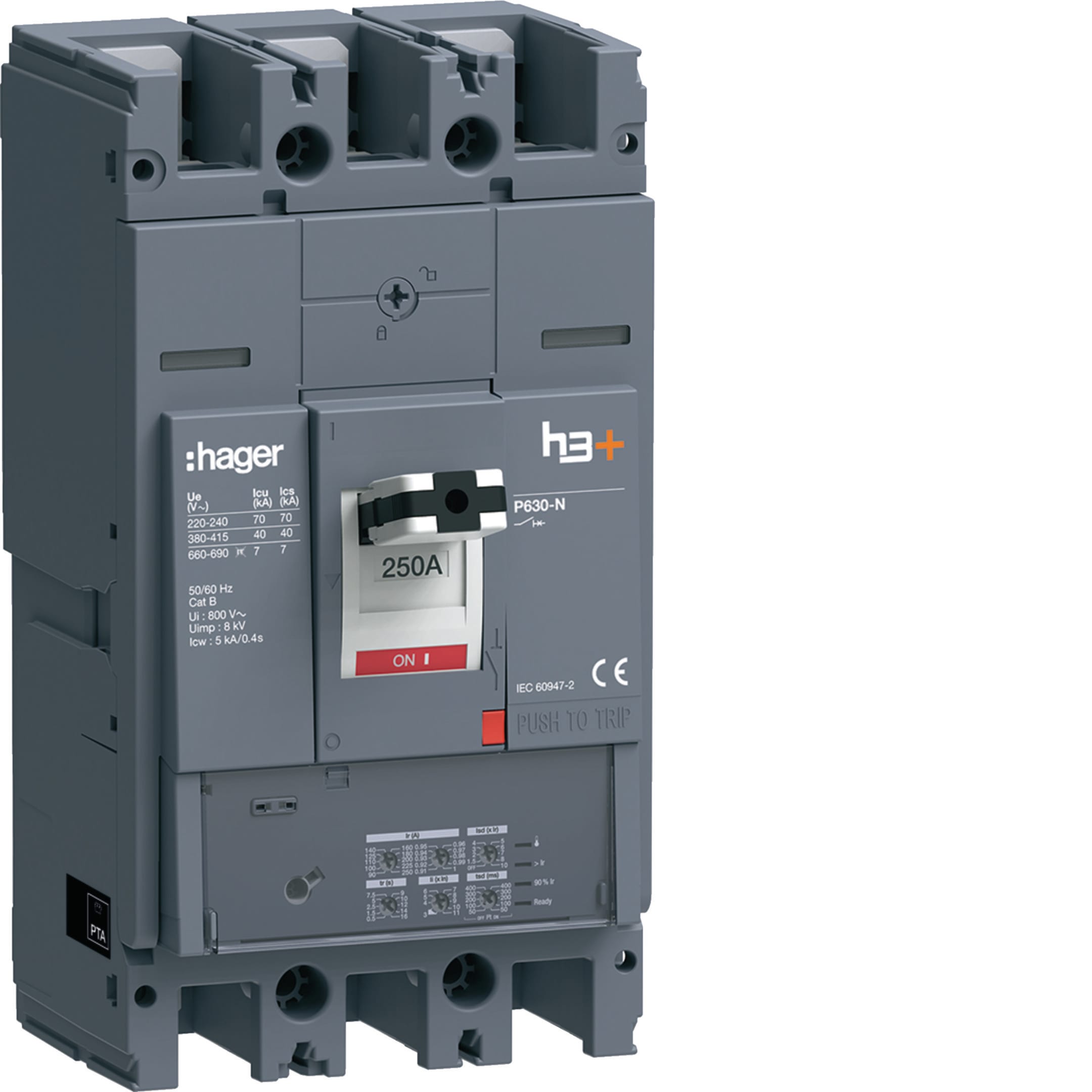 HAGER BOCCHIOTTI - Interruttore automatico scatolato h3+ P630 LSI 3P 40kA 250A
